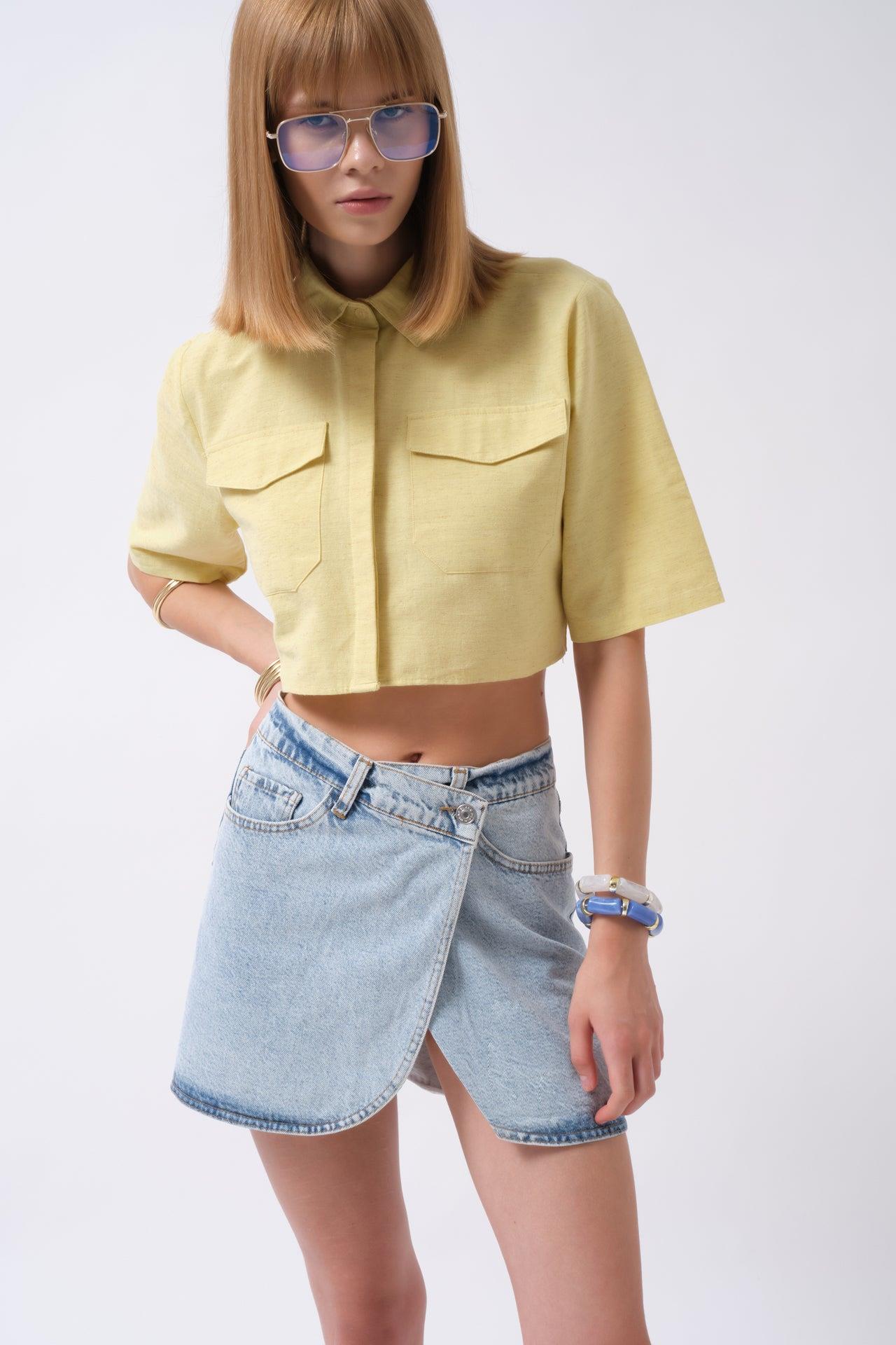 Anvelop Denim Mini Açık Mavi Etek