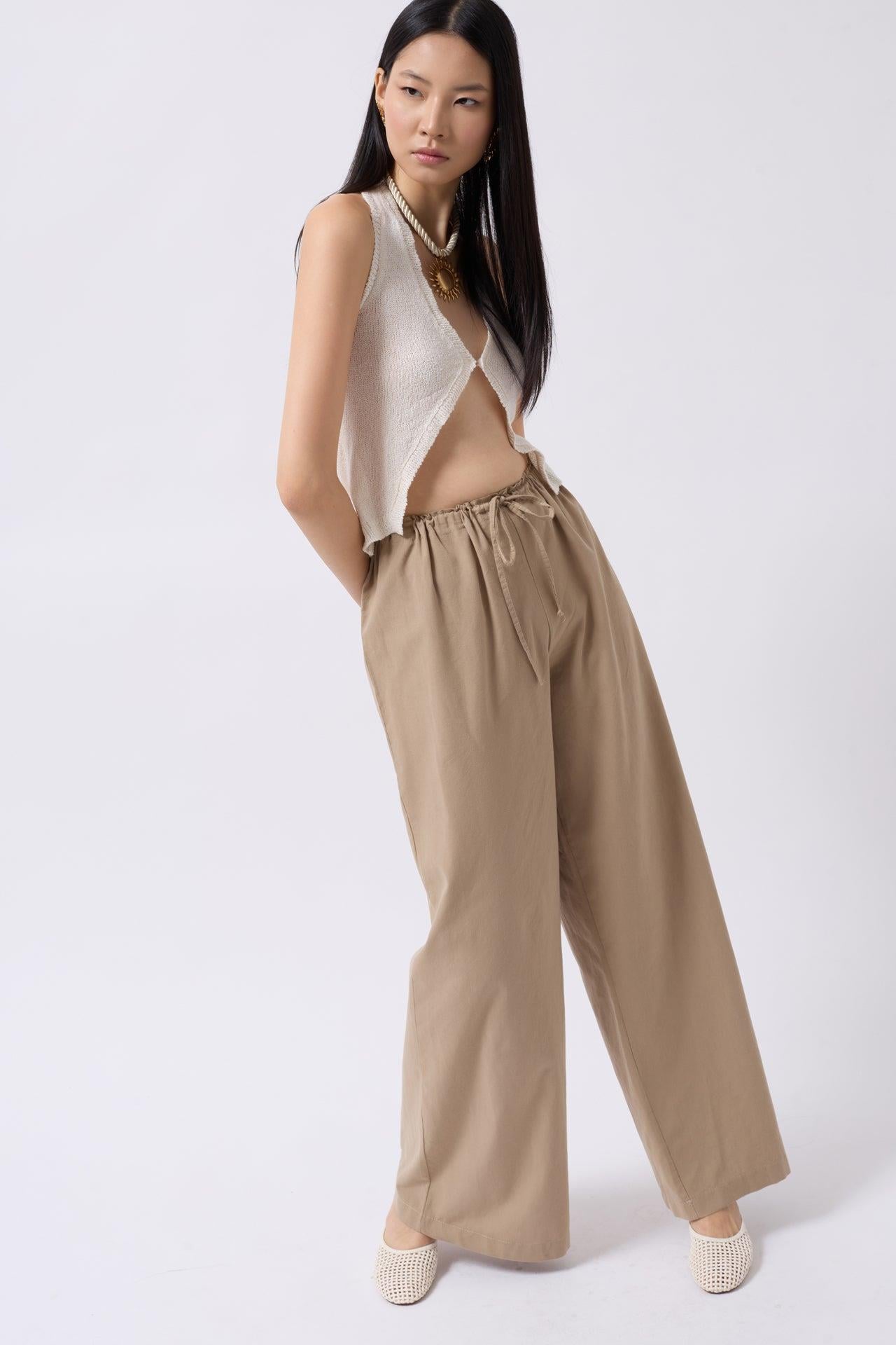 Bağcık Detay Pamuklu Taş Pantolon