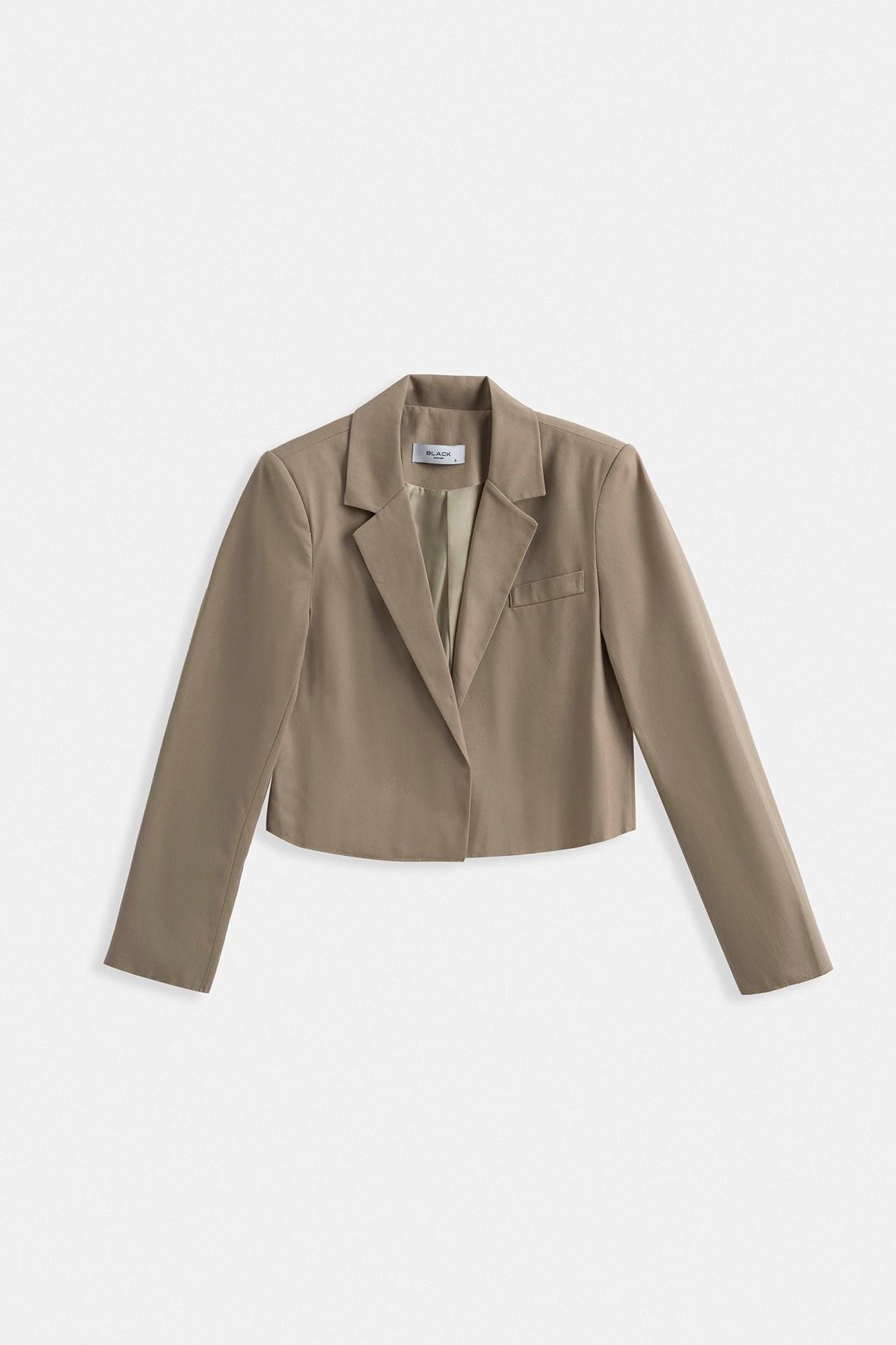 Crop Keten Blazer Bej Ceket