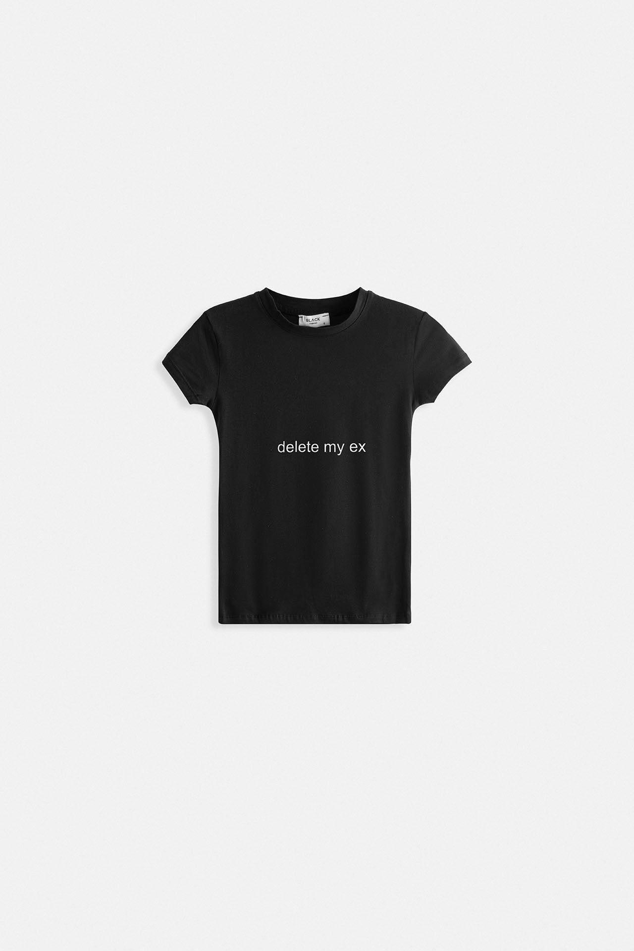 Delete My Ex Baskılı Likralı Crop Siyah T-Shirt
