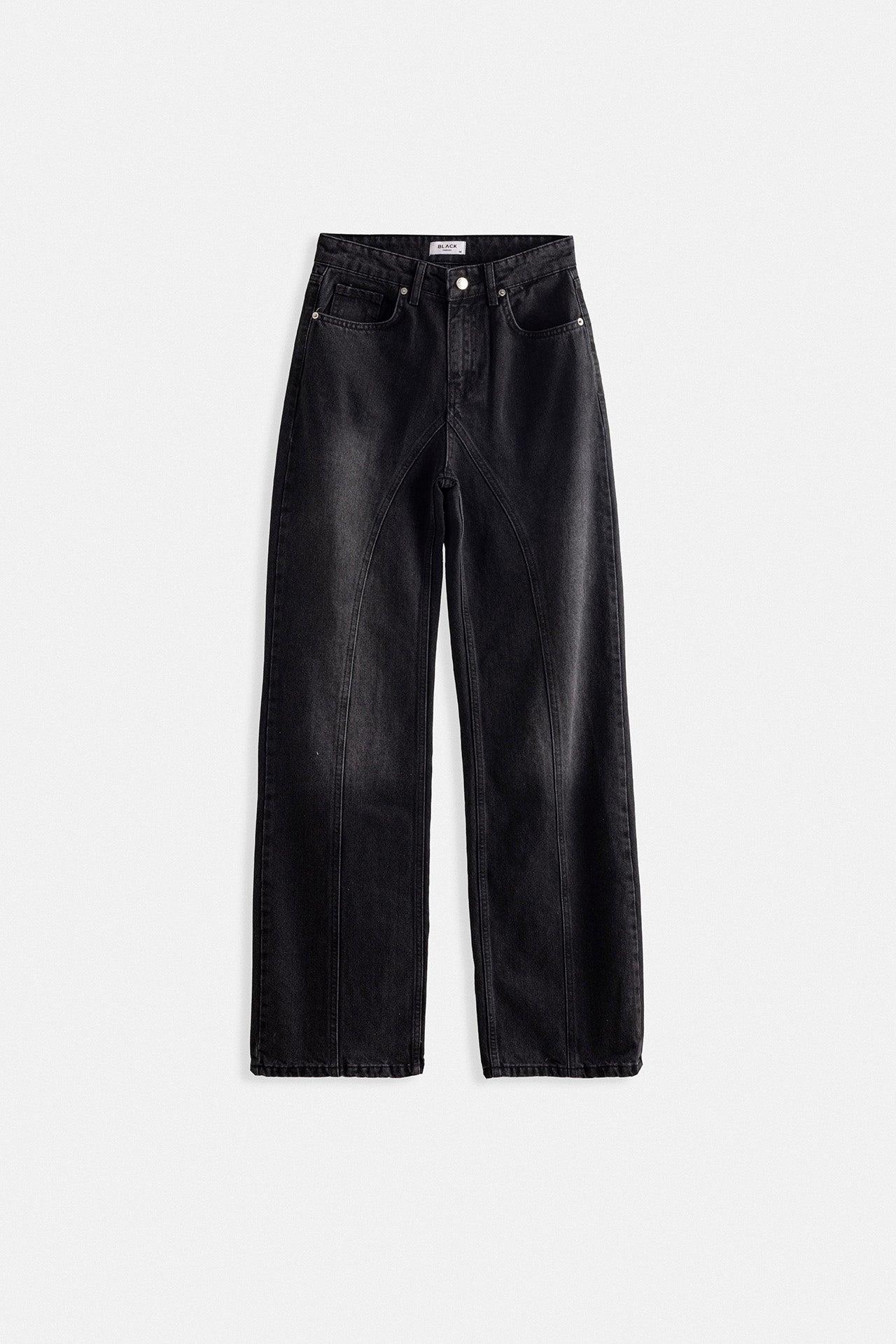 Dikiş Detay Geniş Paça Siyah Jean