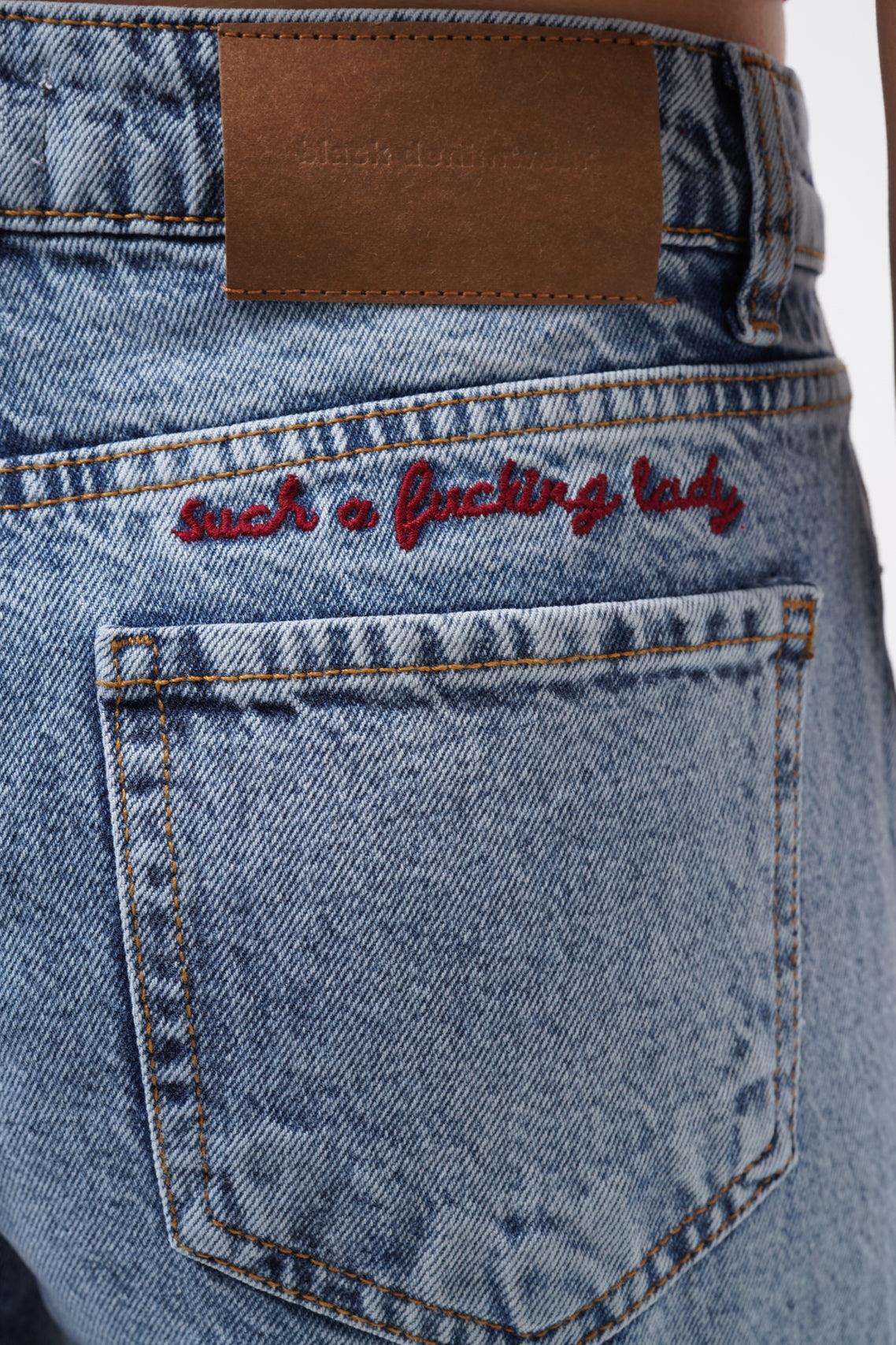 Double Paça Yüksek Bel Mavi Jean