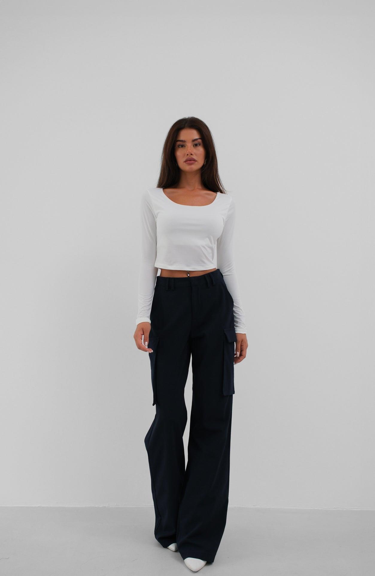 Kare Yaka Beyaz Crop Top