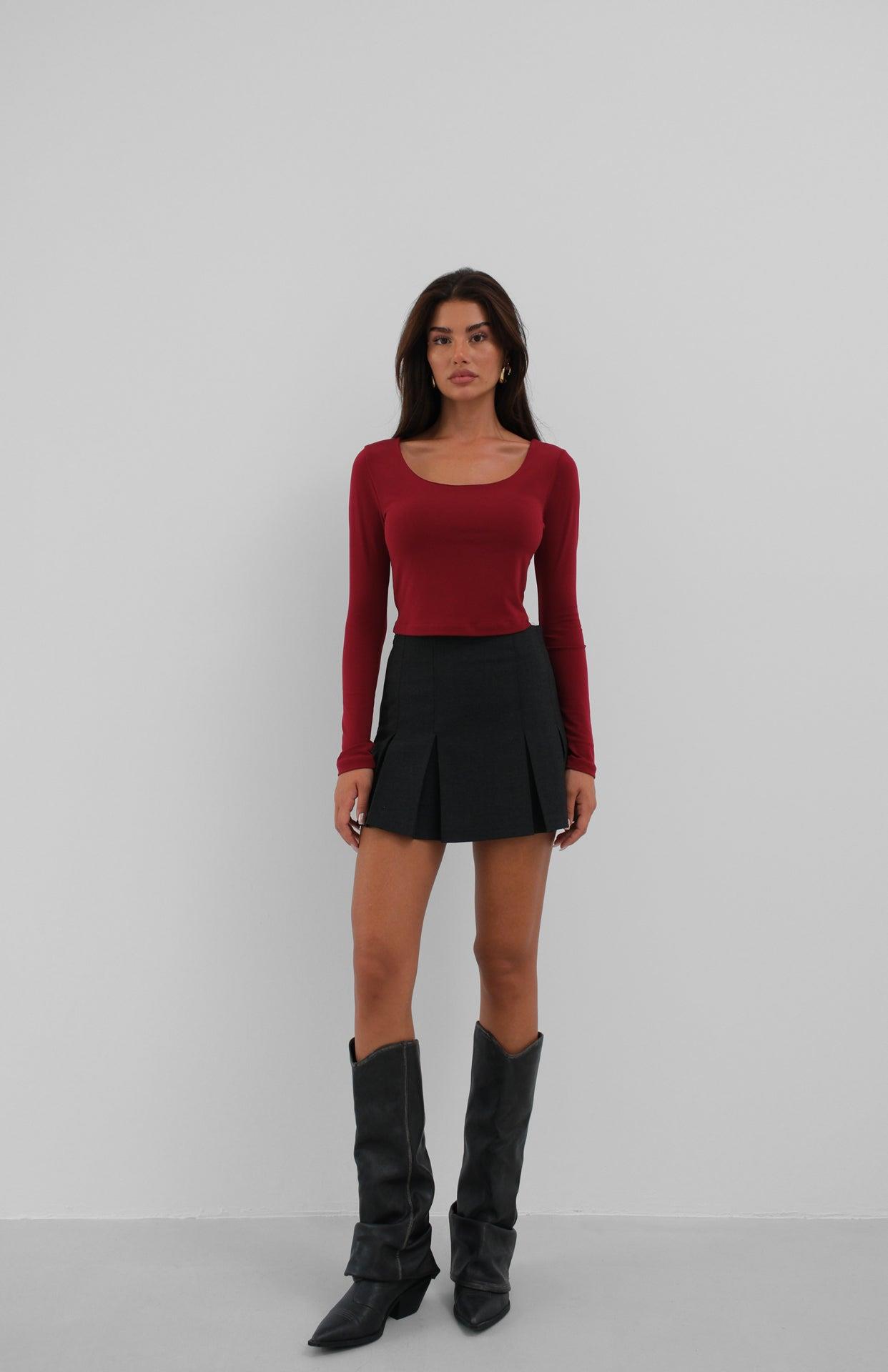 Kare Yaka Bordo Crop Top