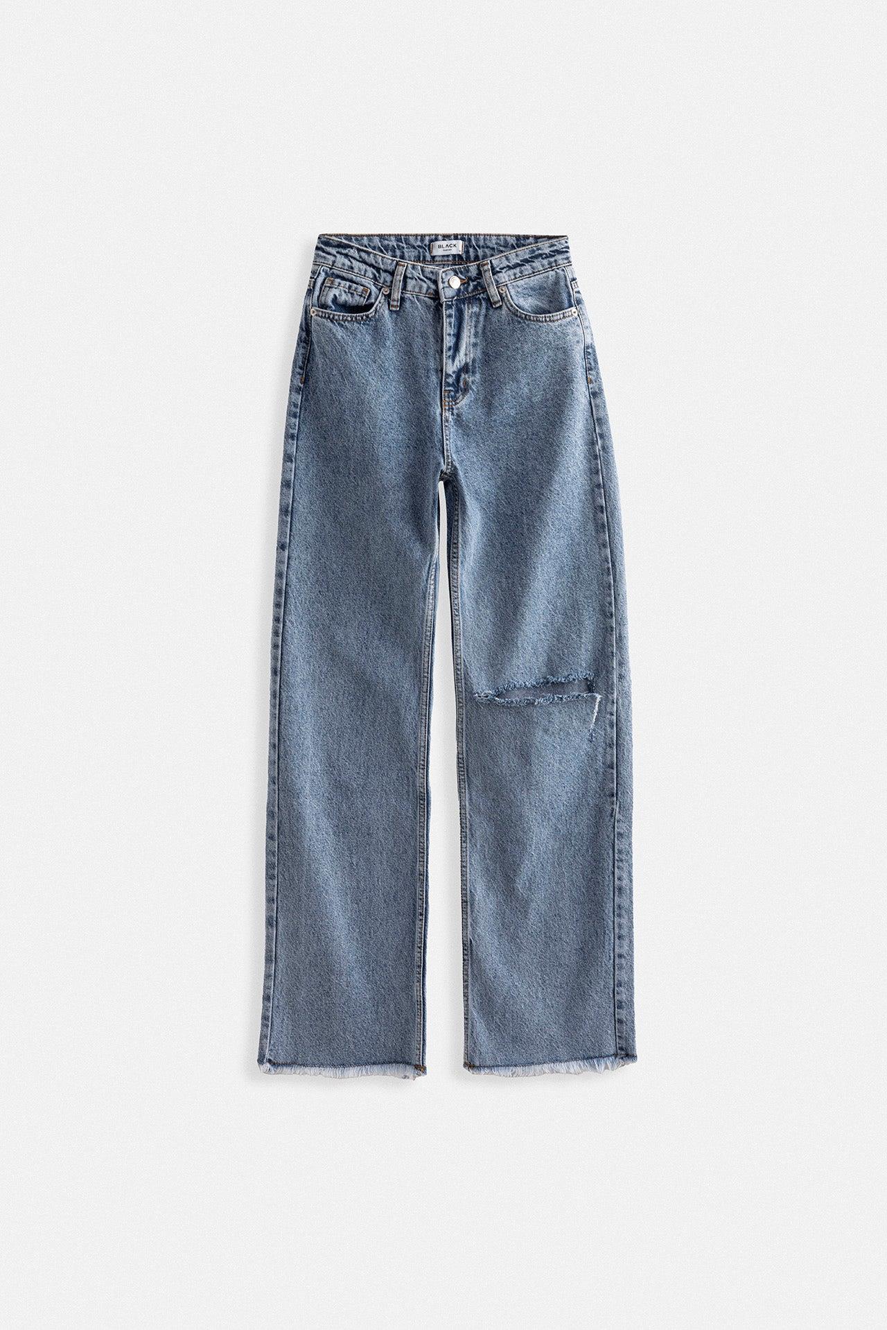 Lazer Kesim Wide Leg Mavi Jean