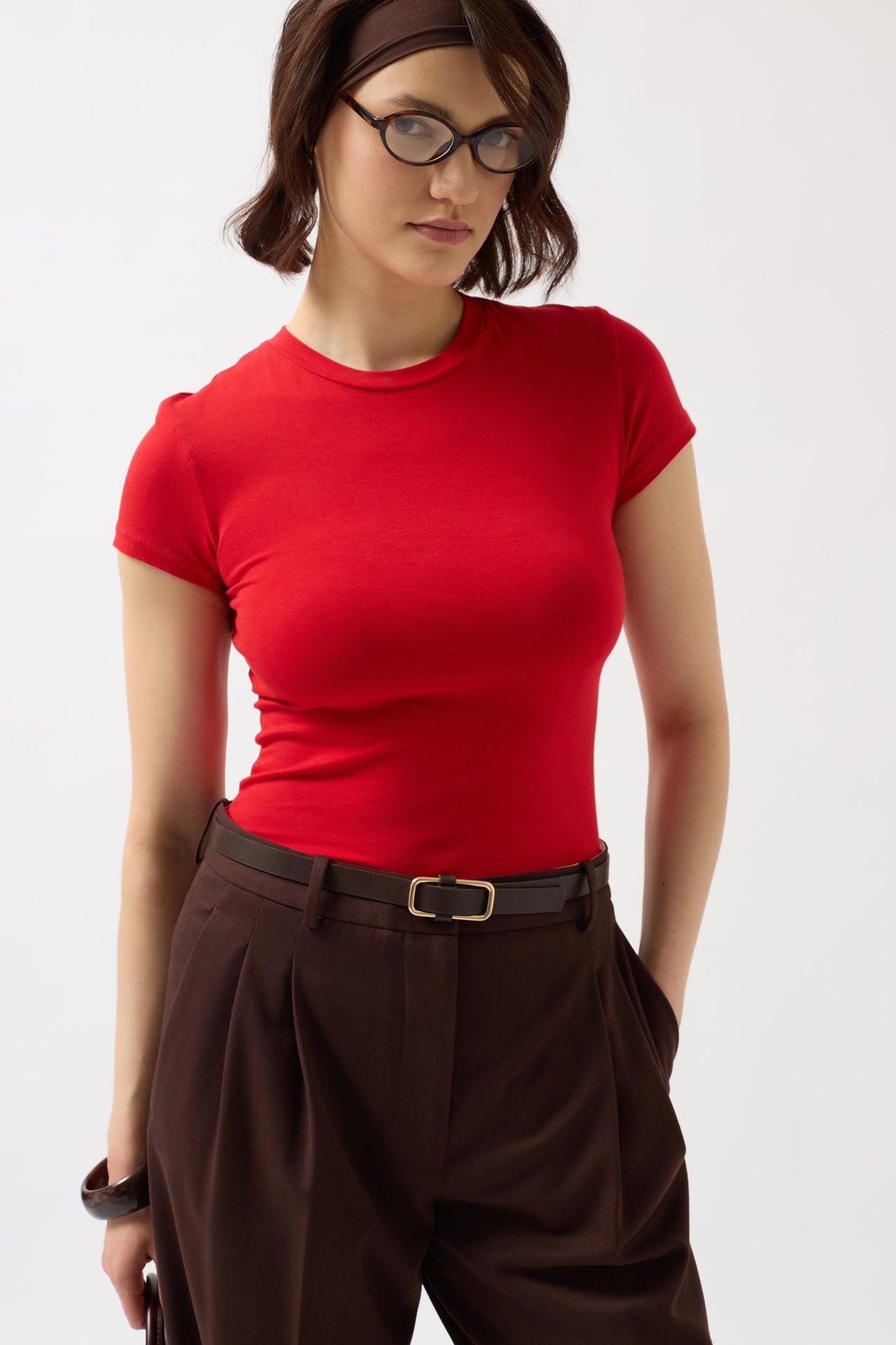 Likralı Basic Kırmızı T-Shirt