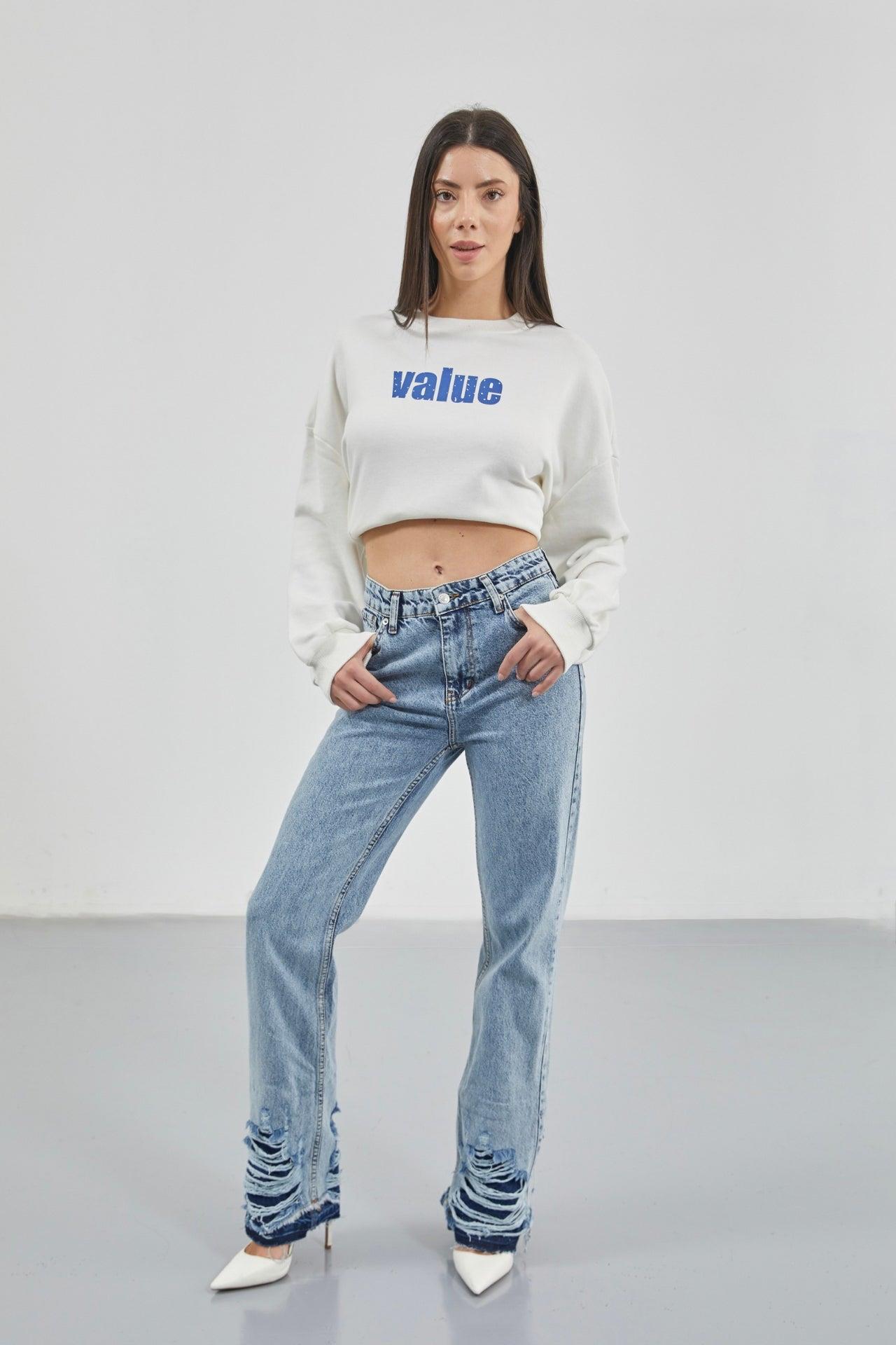 Paçası Yırtık Mavi Jean
