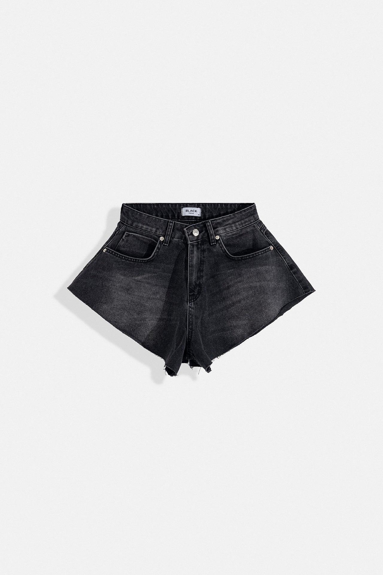 Saçaklı Denim Siyah Şort
