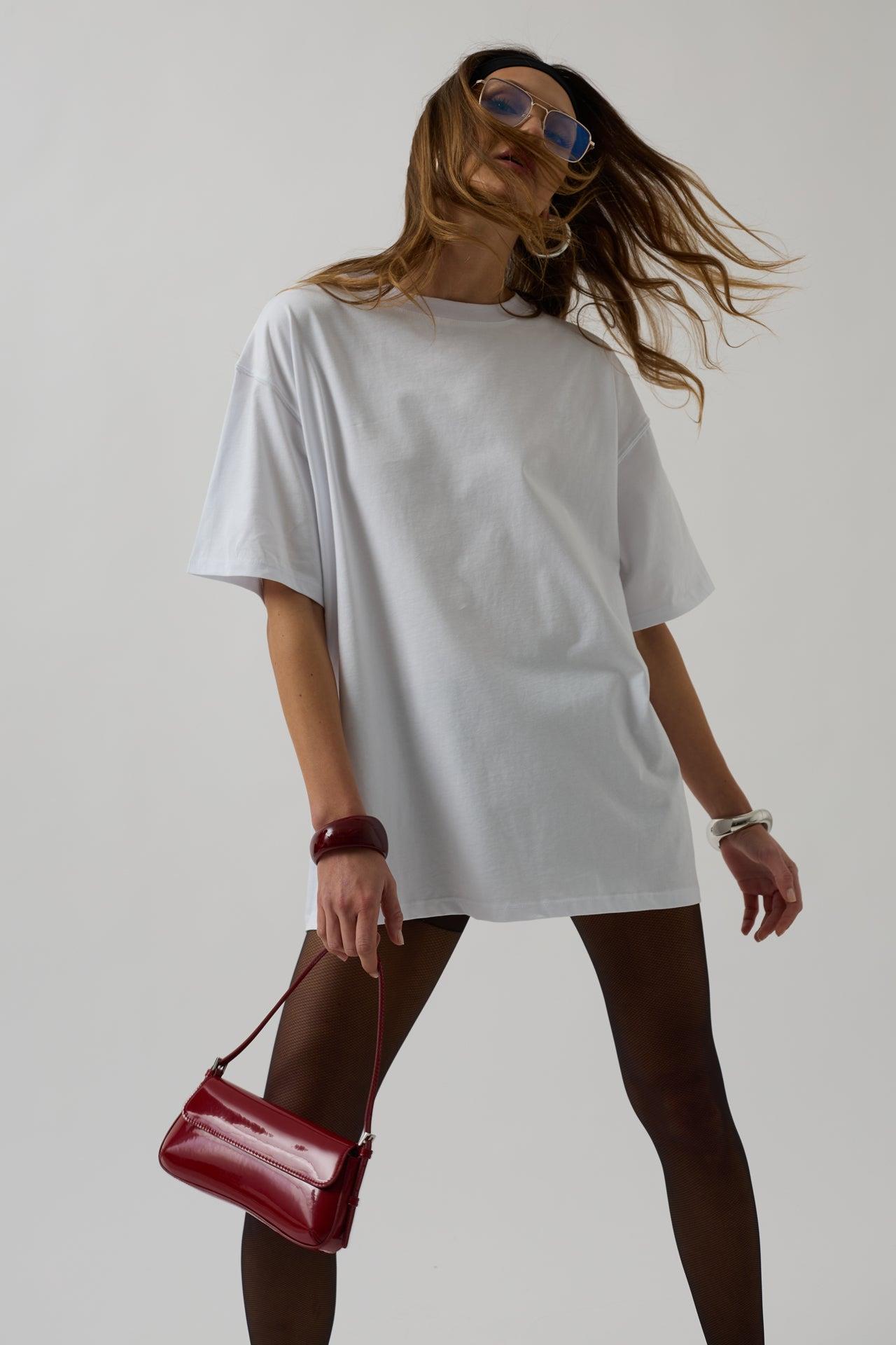 Sırt Baskılı Oversize Beyaz T-Shirt