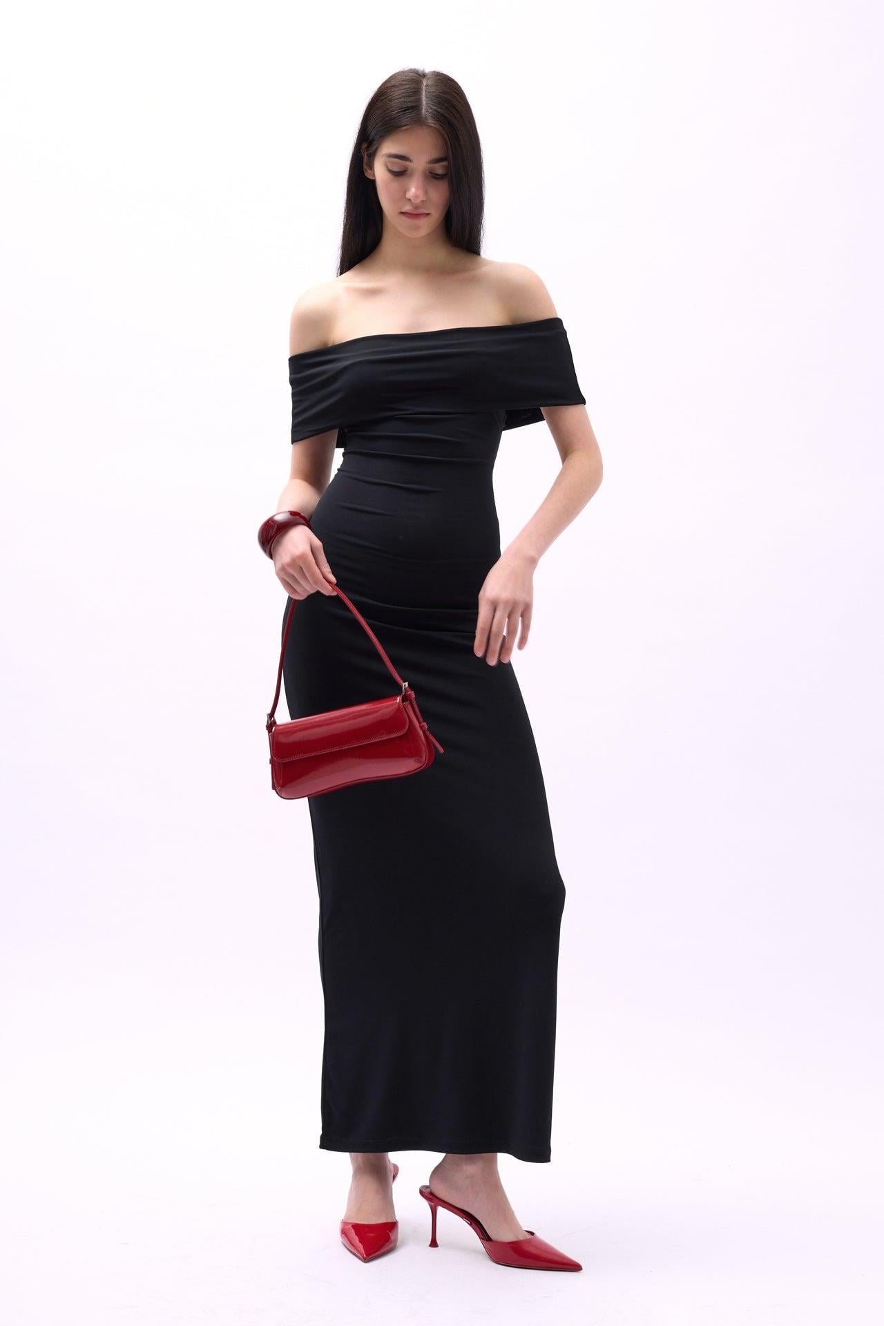 Straplez Maxi Siyah Elbise