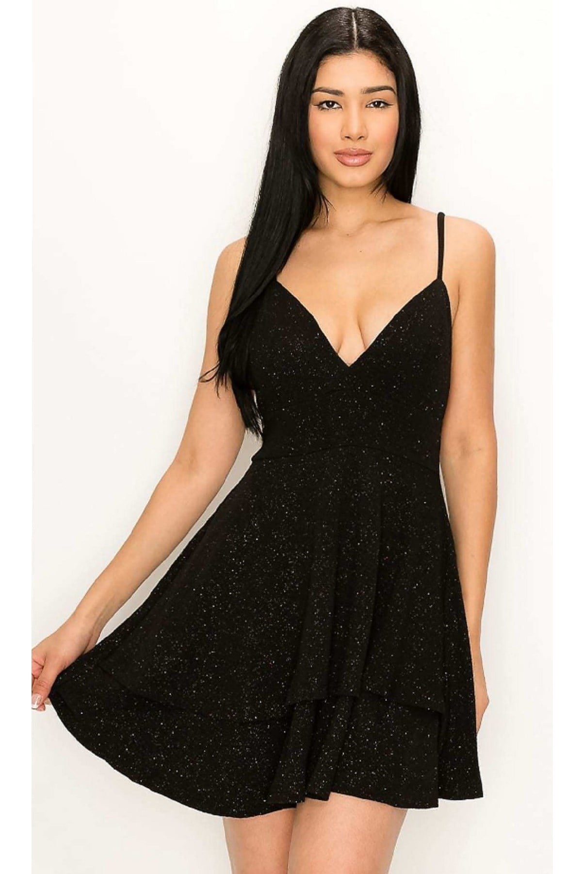 AYARLANABİLİR İNCE ASKILI SİMLİ KUMAŞ SİYAH KISA ABİYE ELBİSE SİYAH MİNİ ELBİSE SİYAH GECE ELBİSE BLACK MINI DRESS EMR-581824
