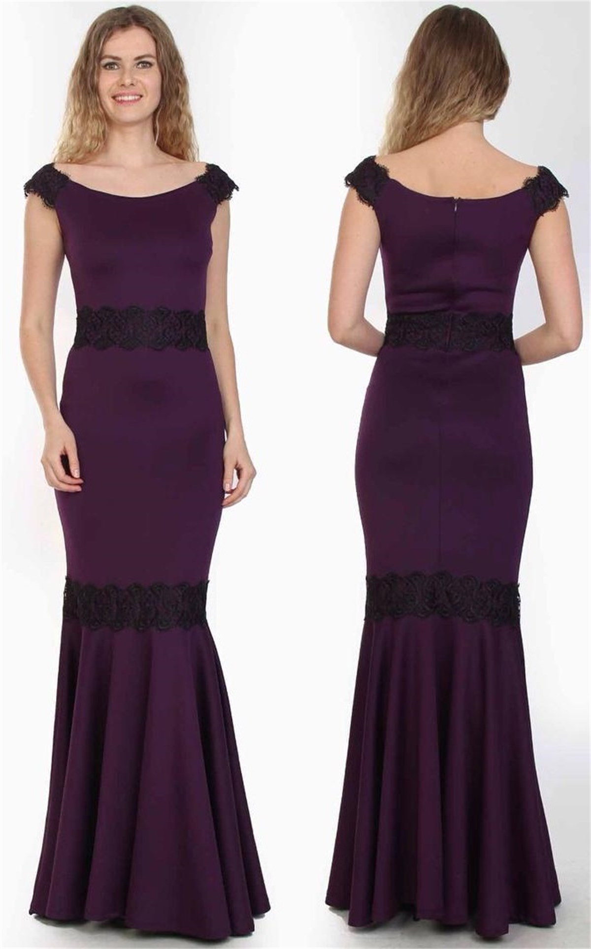 DANTEL DETAYLI ESNEK DALGIÇ KUMAŞ MOR ABİYE ELBİSE LİV-016