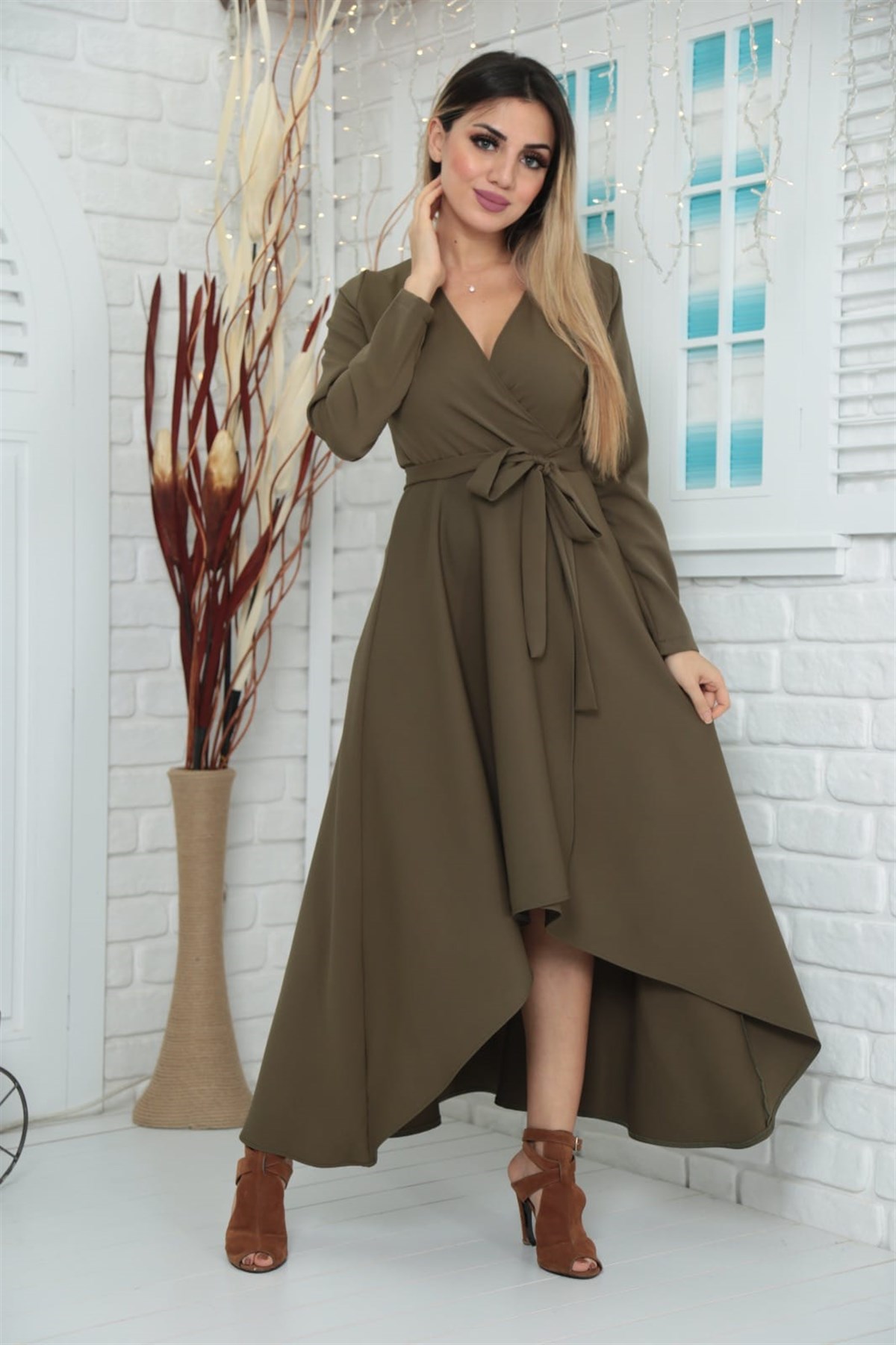 EN BOY LİKRALI ESNEK ATLAS KUMAŞ KUŞAK DETAYLI UZUN KOLLU SPOR ABİYE ELBİSE HAKİ GÜNLÜK ELBİSE HAKİ ABİYE ELBİSE DARK RED GREEN DAILY DRESS GREEN EVENING DRESS PROM DRESS ART-FVR-310-haki
