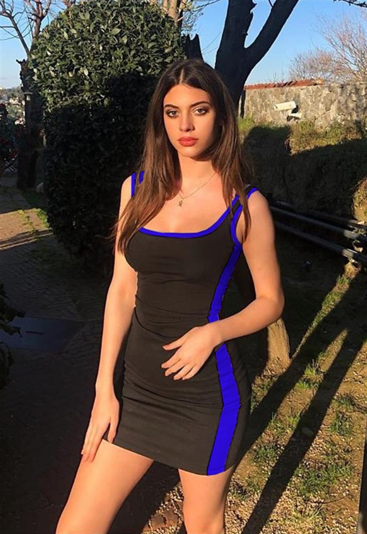 ESNEK DALGIÇ KUMAŞ YANI MAVİ ŞERİT DETAYLI ASKILI SPOR MİNİ ELBİSE SLEVELESS MINI DRESS DNM-511-maviserit