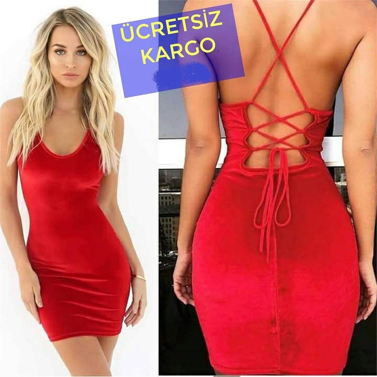 ESNEK KADİFE KUMAŞ SIRT DEKOLTELİ MİNİ ELBİSE DNM-355-3