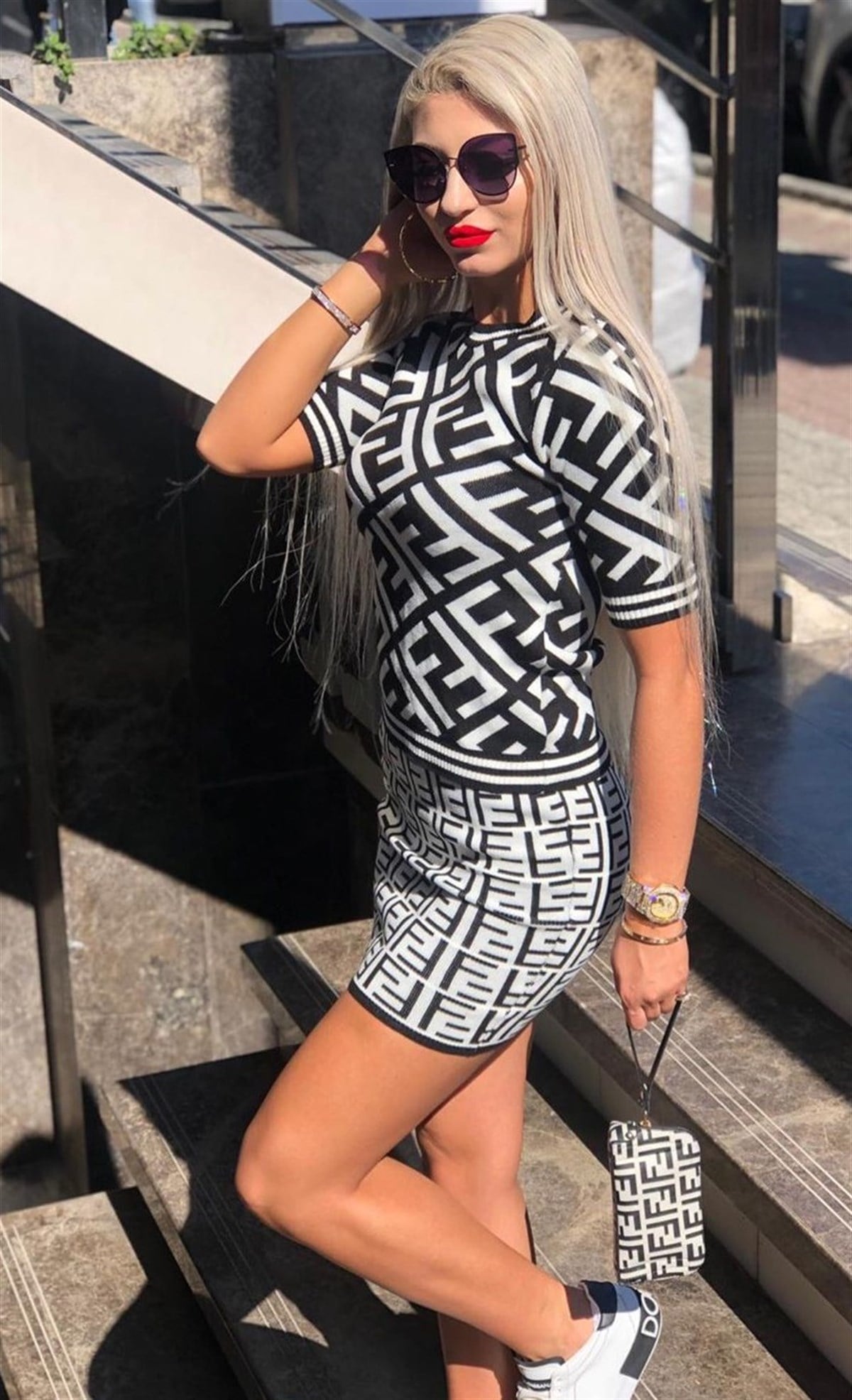 ESNEK TRİKO KUMAŞ KAZAK VE ETEK TAKIM FENDI ÜST VE ETEK TAKIM FENDI WOMAN SET SKIRT AND TOP SET LP-275-2