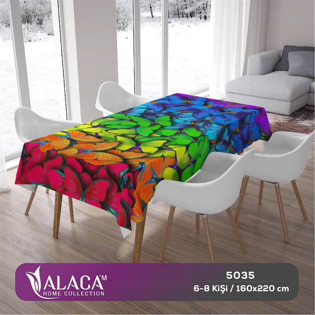 GERÇEK 3D BASKI MİKROFİBER KUMAŞ 6-8 KİŞİLİK MASA ÖRTÜSÜ 3D-MASA-5035