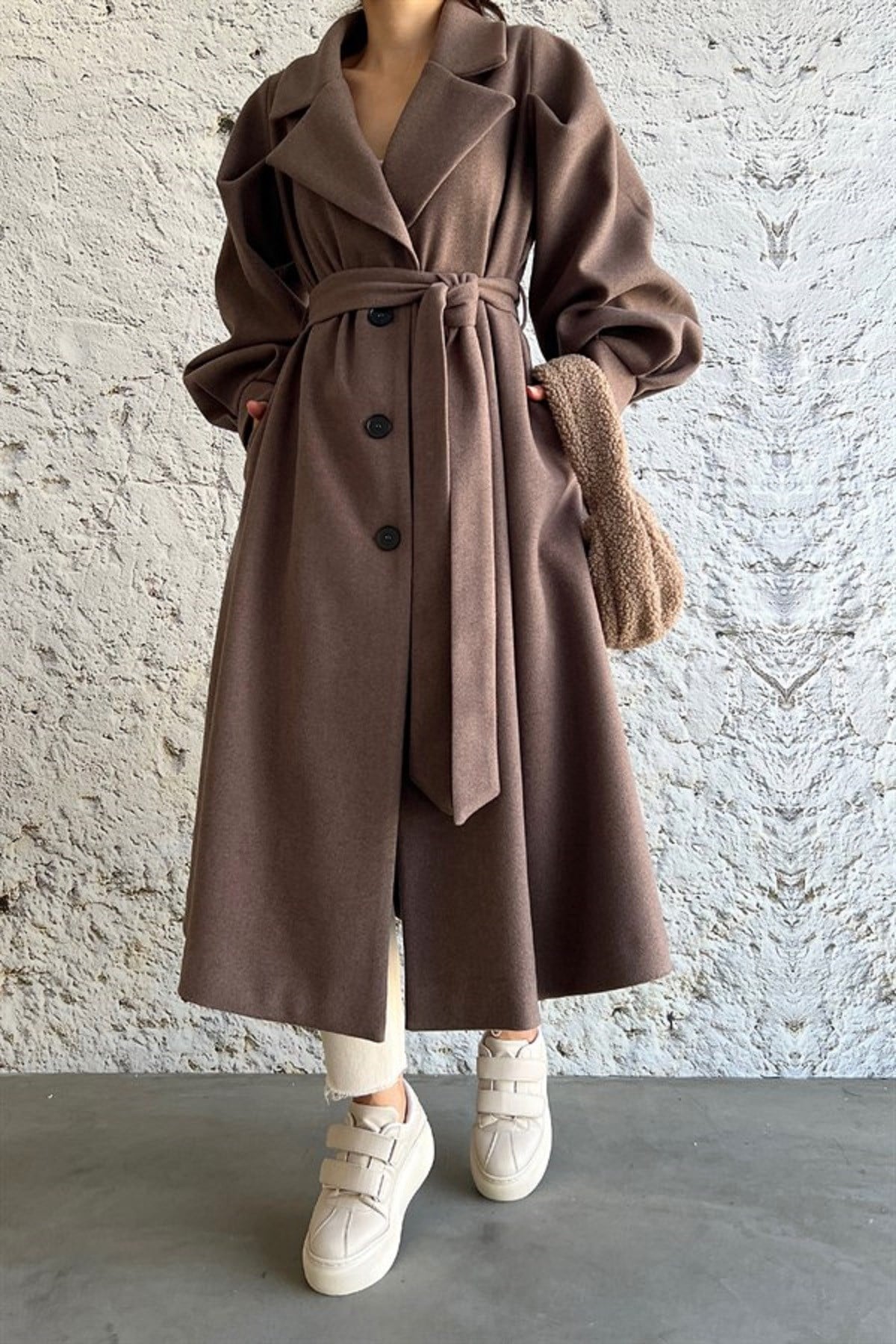 KALIN KAŞE KUMAŞ ASTARLI OVERSİZE KESİM KIŞLIK KAHVE KABAN MS-5953-KAHVE