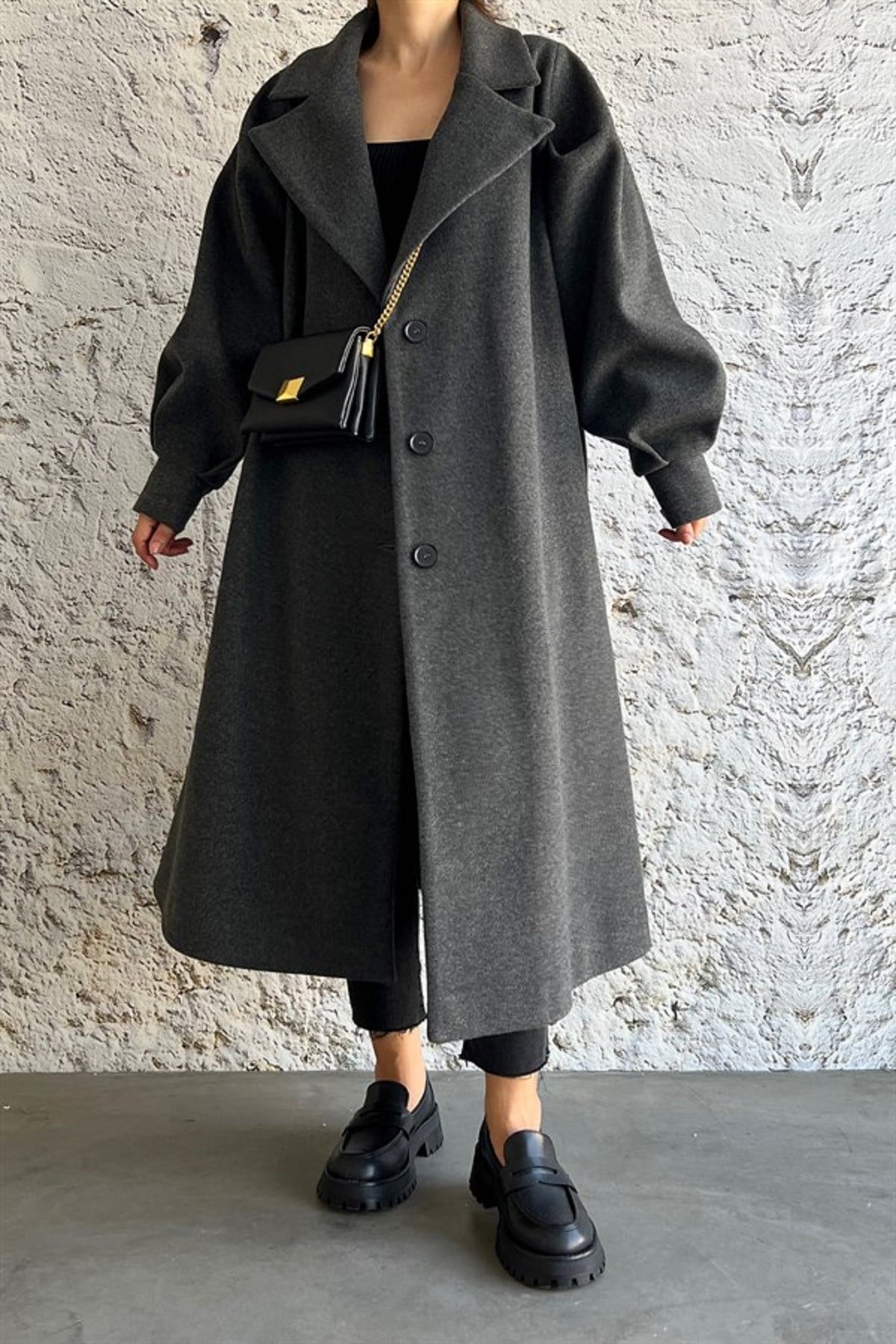 KALIN KAŞE KUMAŞ ASTARLI OVERSİZE KESİM KIŞLIK ANTRESİT KABAN MS-5953-ANTRESİT