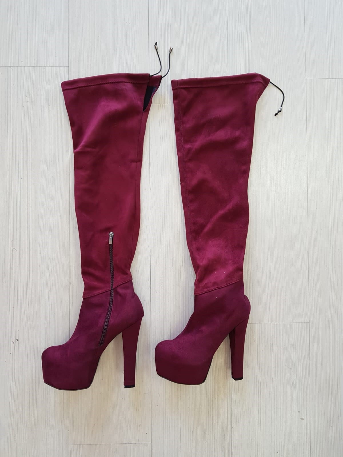 KALIN TOPUKLU BORDO ÇİZME KALIN TOPUKLU SÜET ÇİZME KIŞLIK NUBUK ÇİZME BORDO BAYAN ÇİZME RED WOMAN SHOES BYNSPT-032