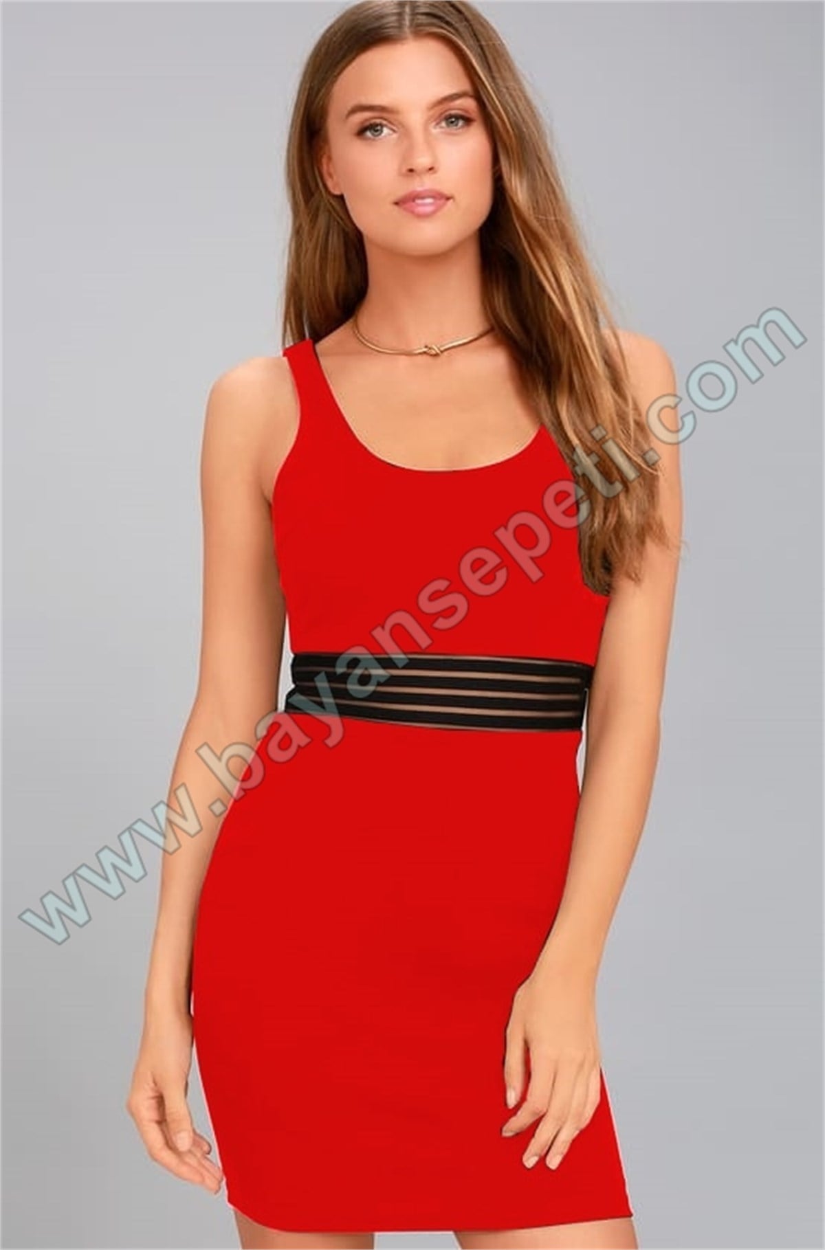 KIRMIZI ESNEK DALGIÇ KUMAŞ LASTİK DETAY MİNİ ELBİSE DNM-307-3