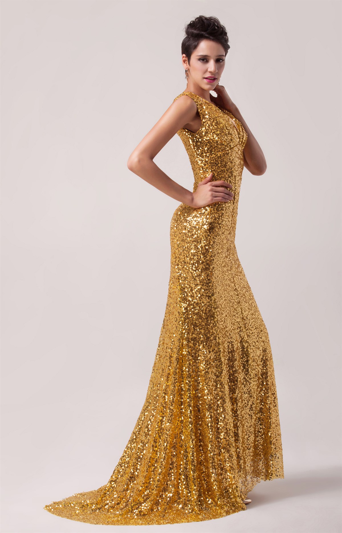 KOMPLE PUL PAYET İŞLEMELİ DOLGULU İTHAL ABİYE ELBİSE CL-6052