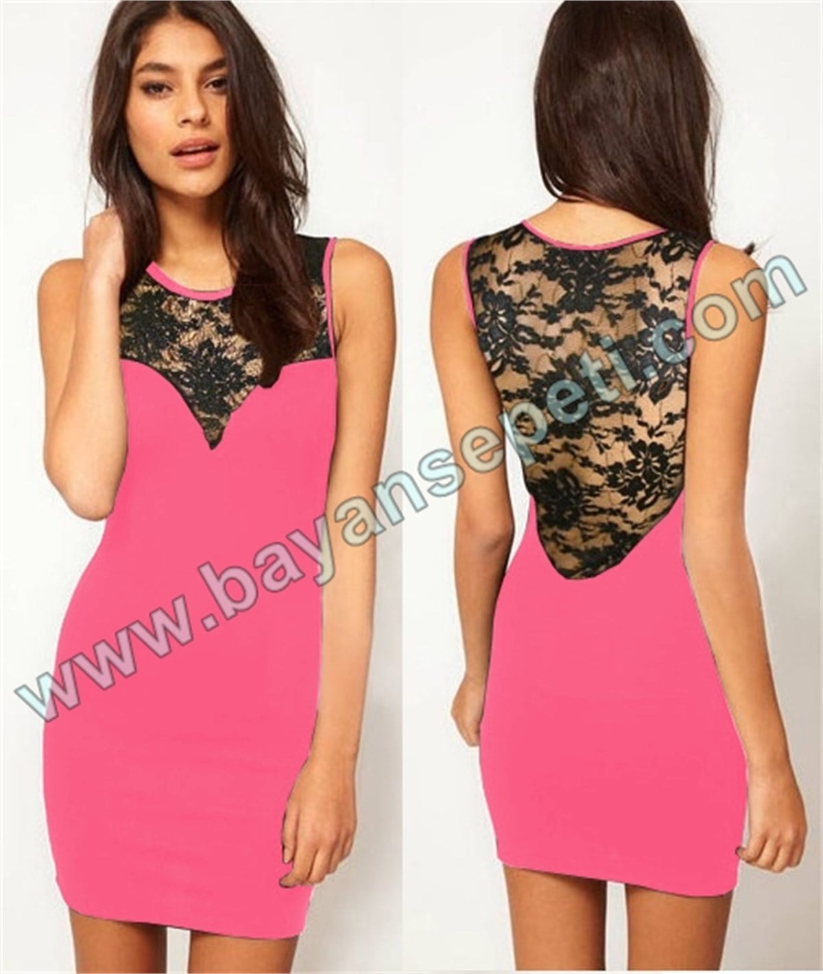 NEON PEMBE ESNEK SANDY KUMAŞ DANTEL DETAY MİNİ ELBİSE DNM-279-11