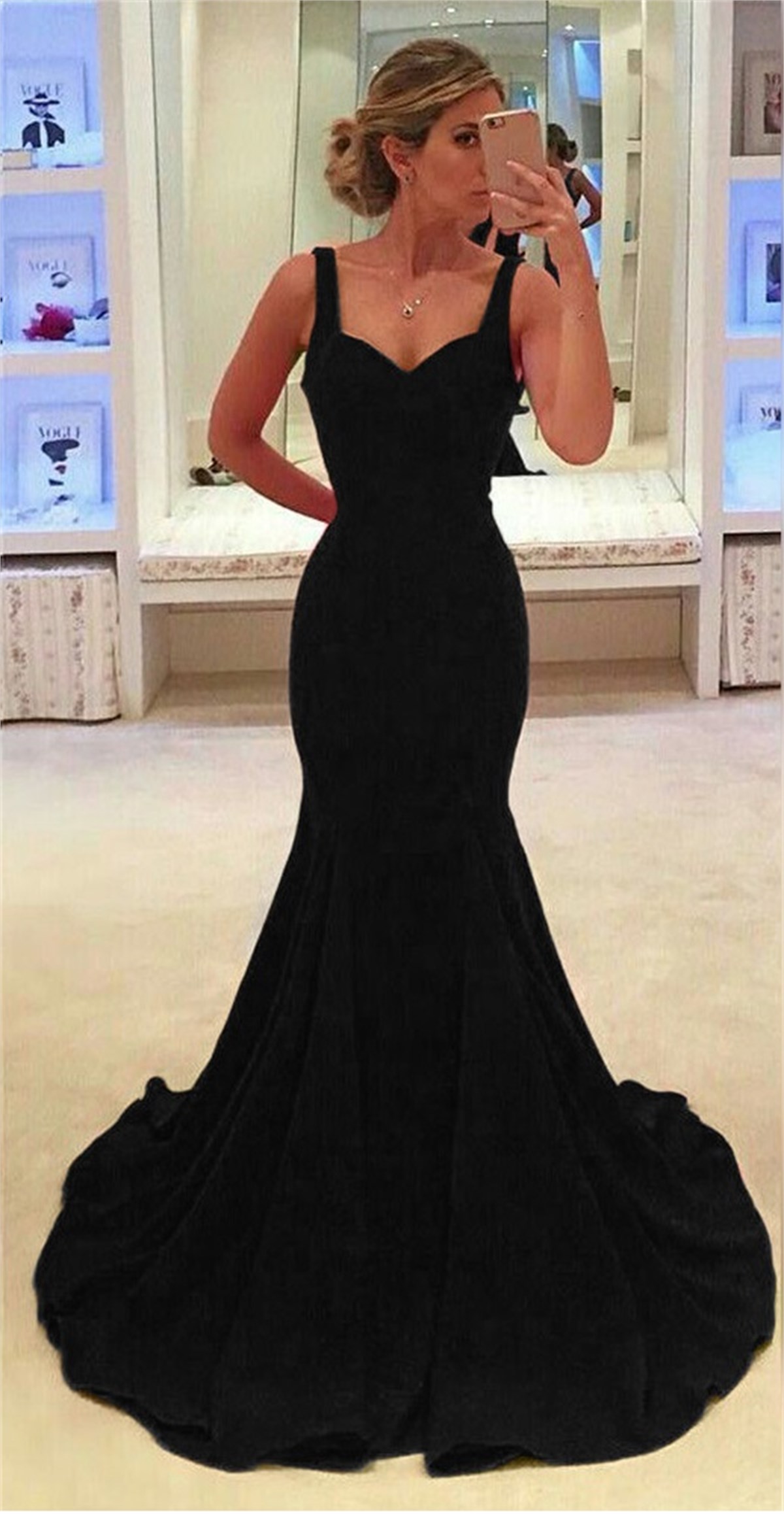 SİYAH SCUBA KUMAŞ DEKOLTELİ UZUN ABİYE ELBİSE ART-FVR-189