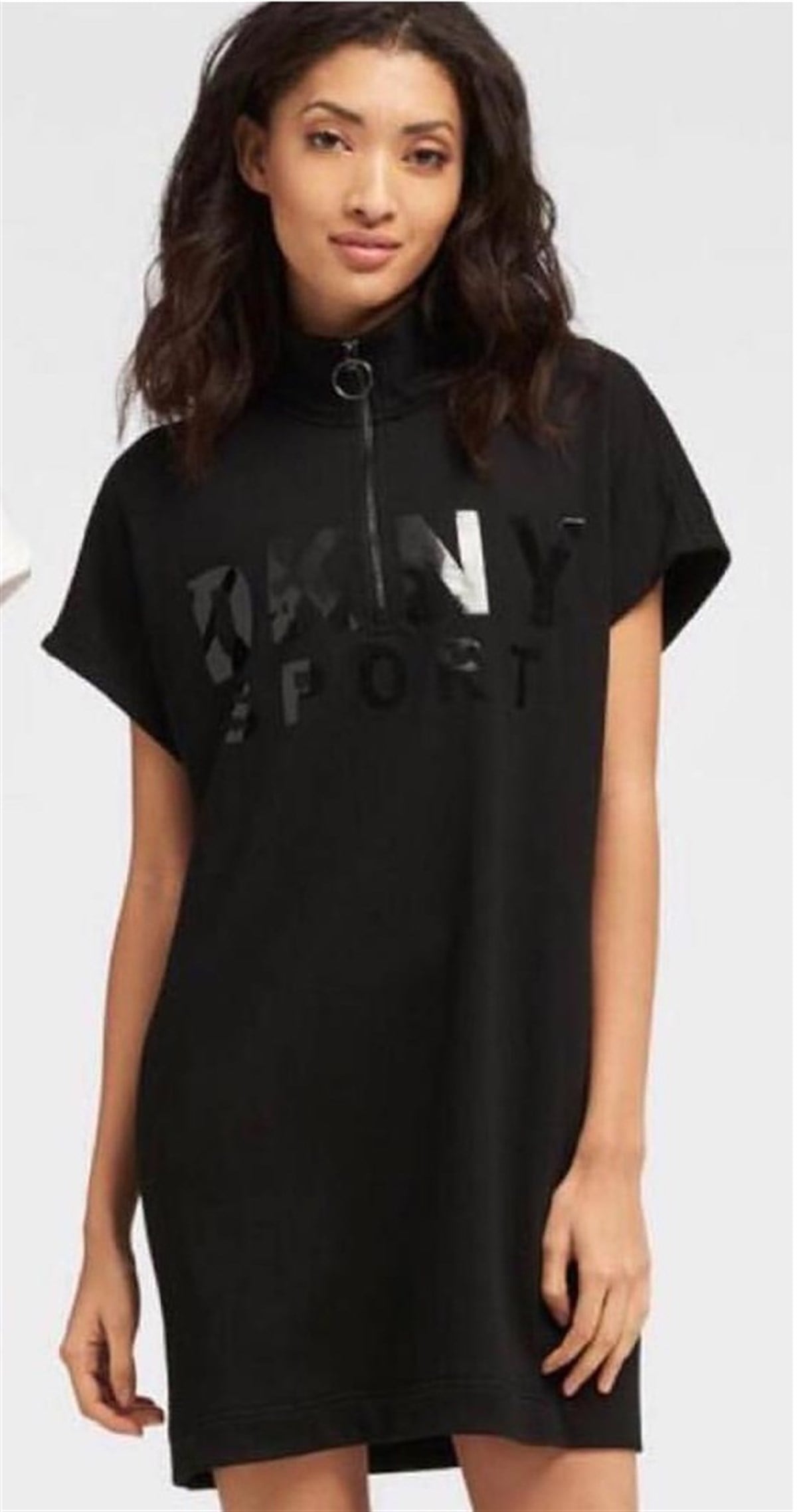 2 İPLİK KUMAŞ KAPİŞON DETAYLI SİYAH SPOR MİNİ ELBİSE BLACK SPORT MINI DRESS CHP-203-2