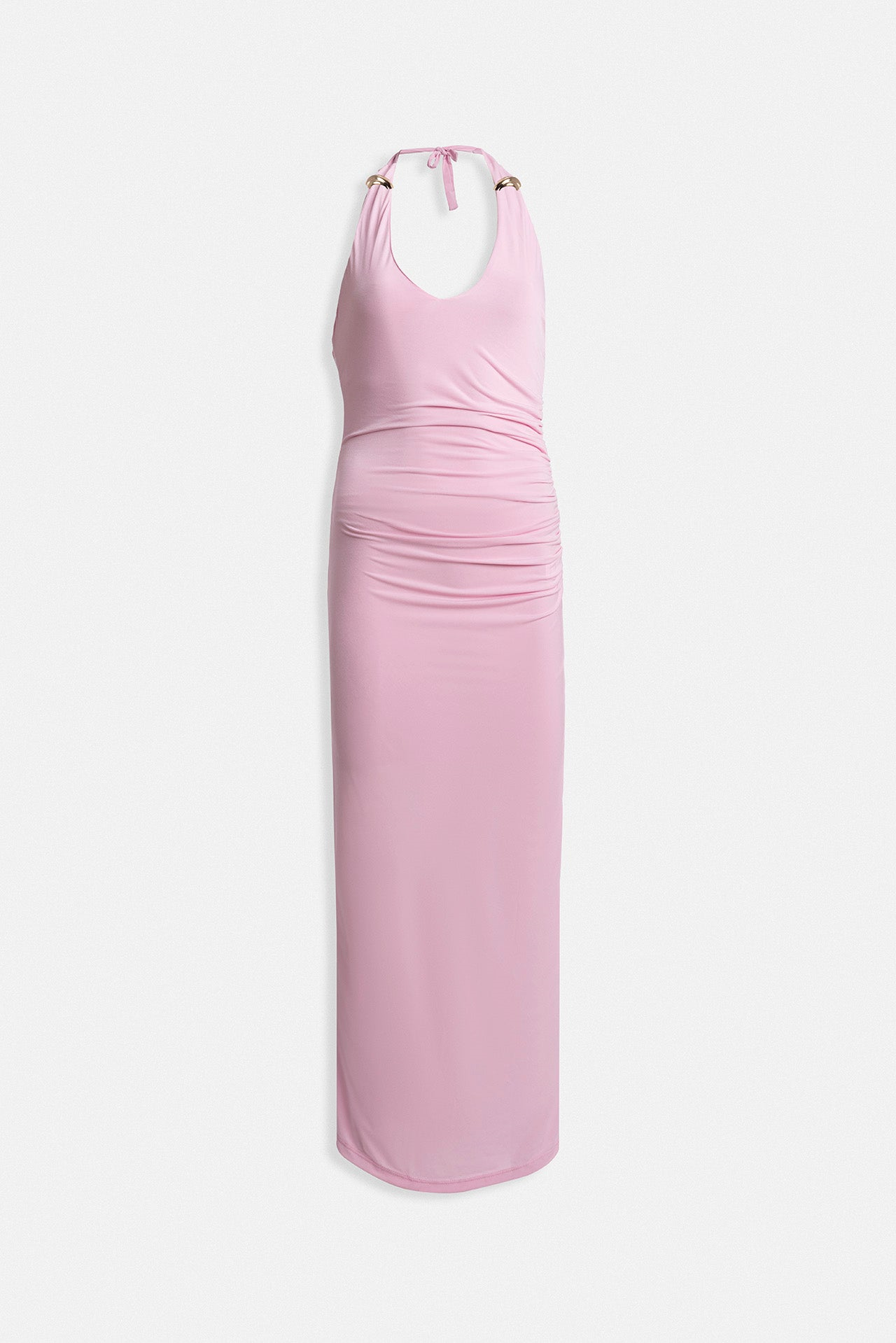 Aksesuar Detay Maxi Pembe Elbise