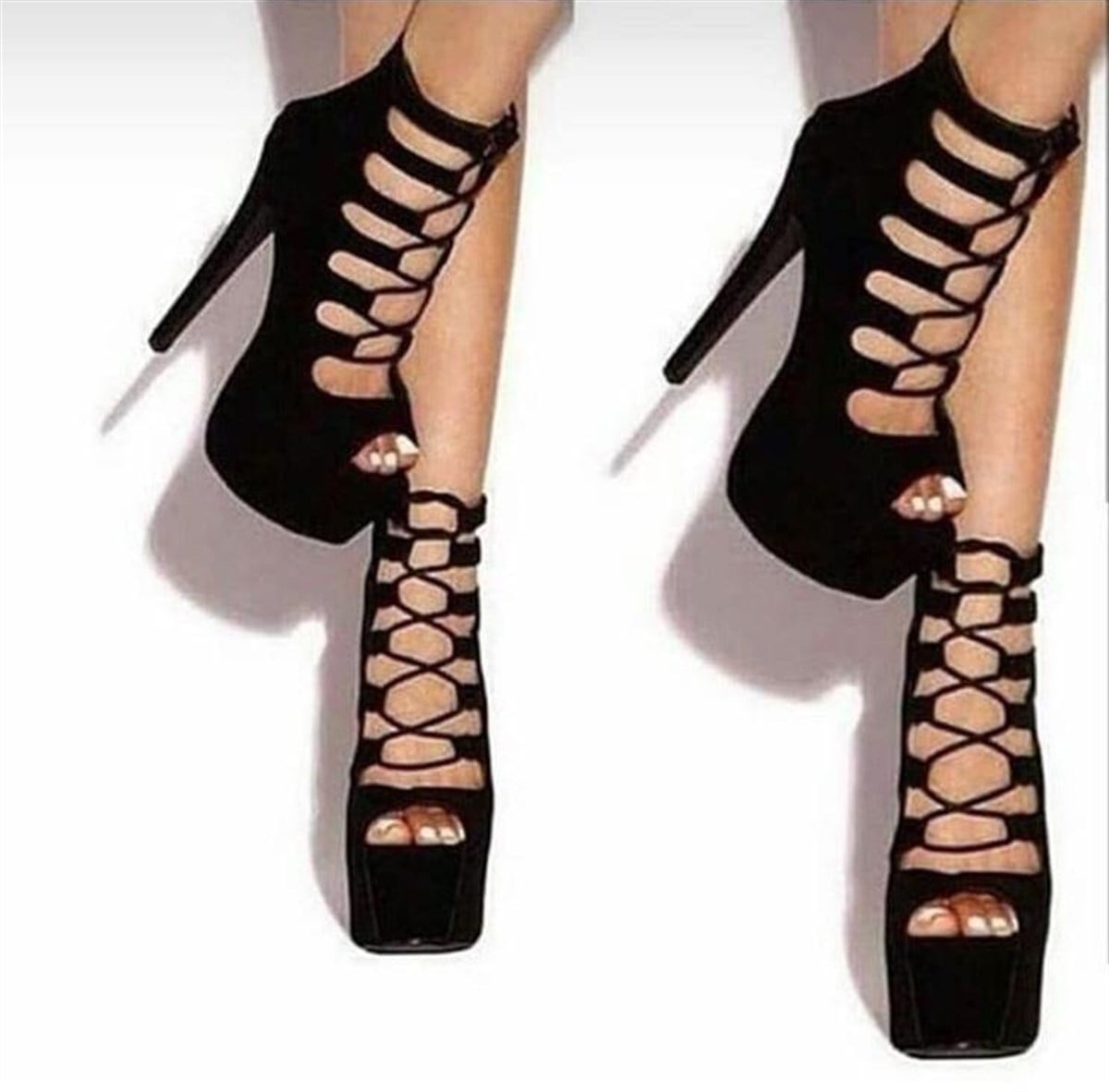 BAĞCIK DETAYLI İNCE TOPUKLU BAYAN AYAKKABI İNCE TOPUKLU PLATFORM TABAN SİYAH BAYAN AYAKKABI HIGH HEELS BLACK WOMAN SHOES YT-009