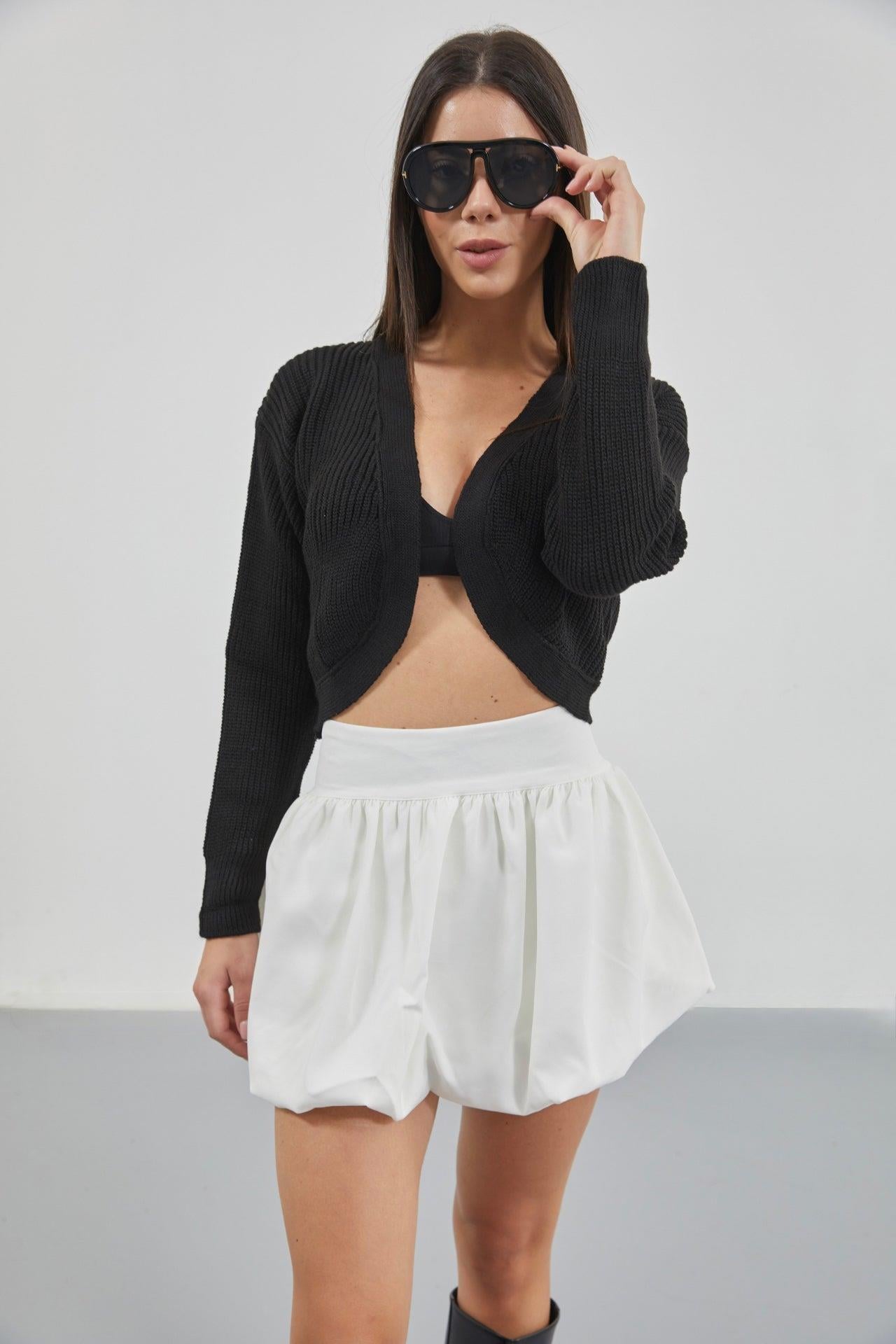 Balon Detay Mini Beyaz Etek
