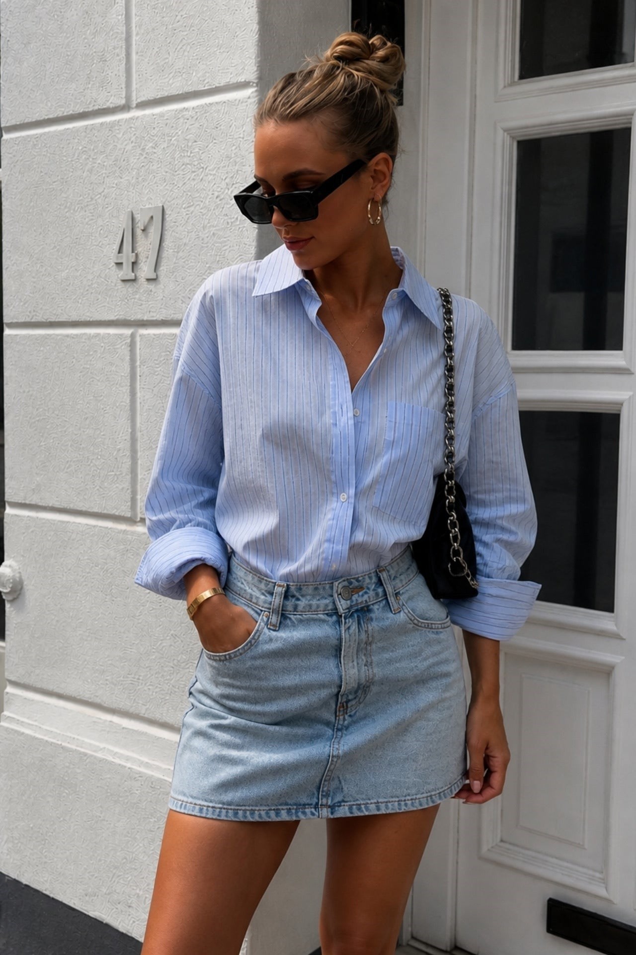 Basic Mini Buz Mavi Denim Etek