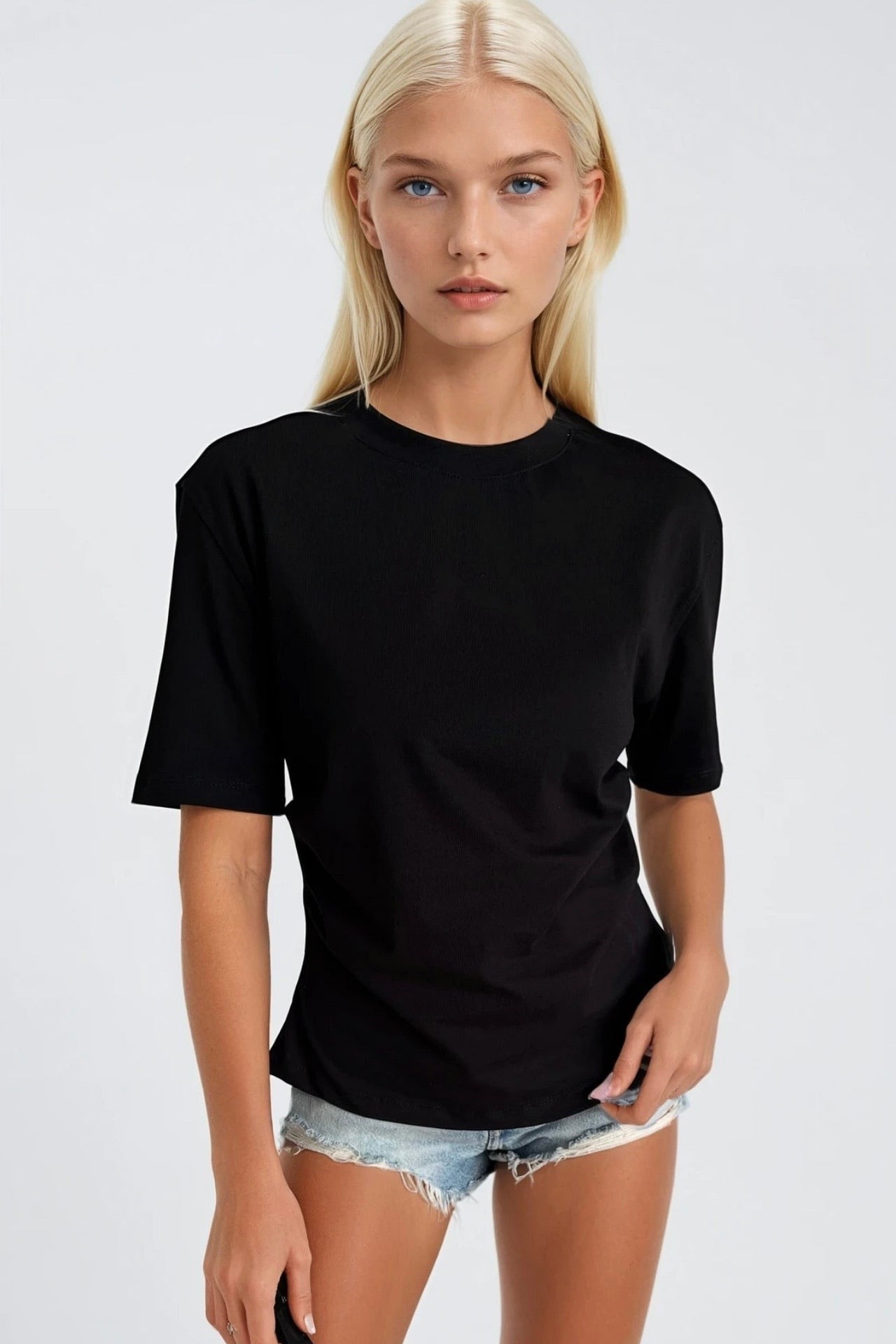 Bel Büzgülü Basic Siyah T-Shirt