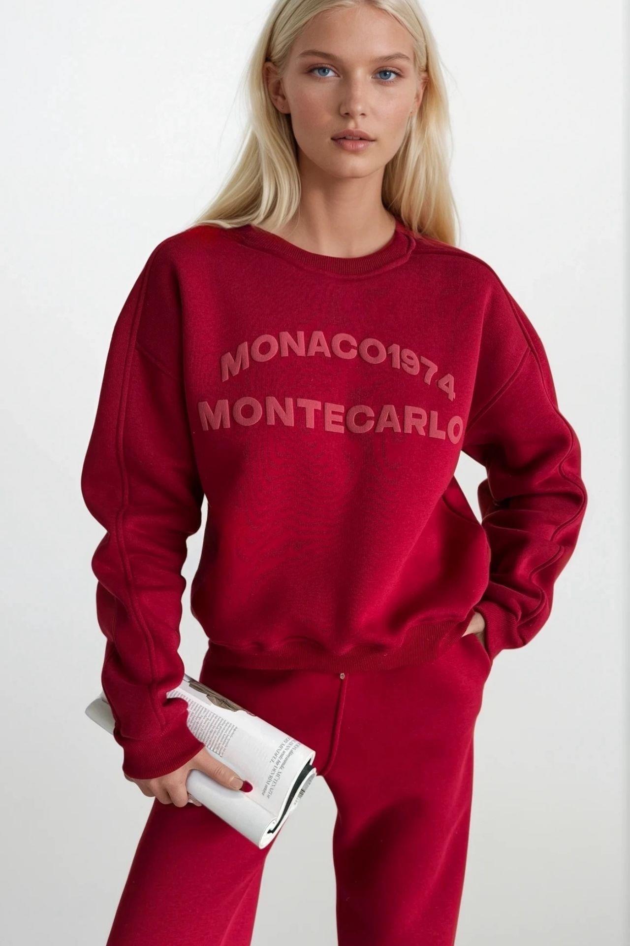 Bisiklet Yaka Kabartma Baskılı Antrasit Sweatshirt