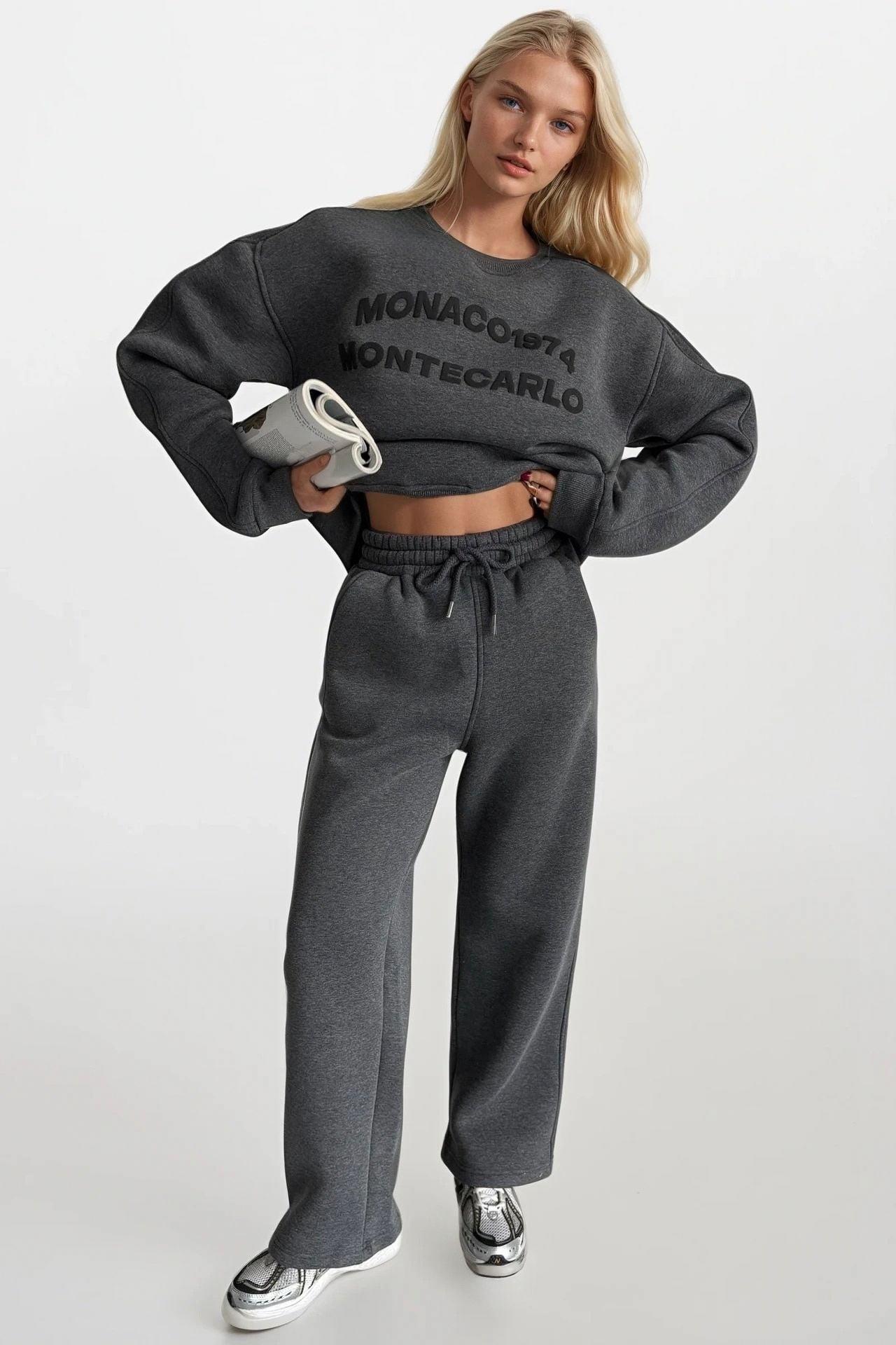 Bisiklet Yaka Kabartma Baskılı Bordo Sweatshirt