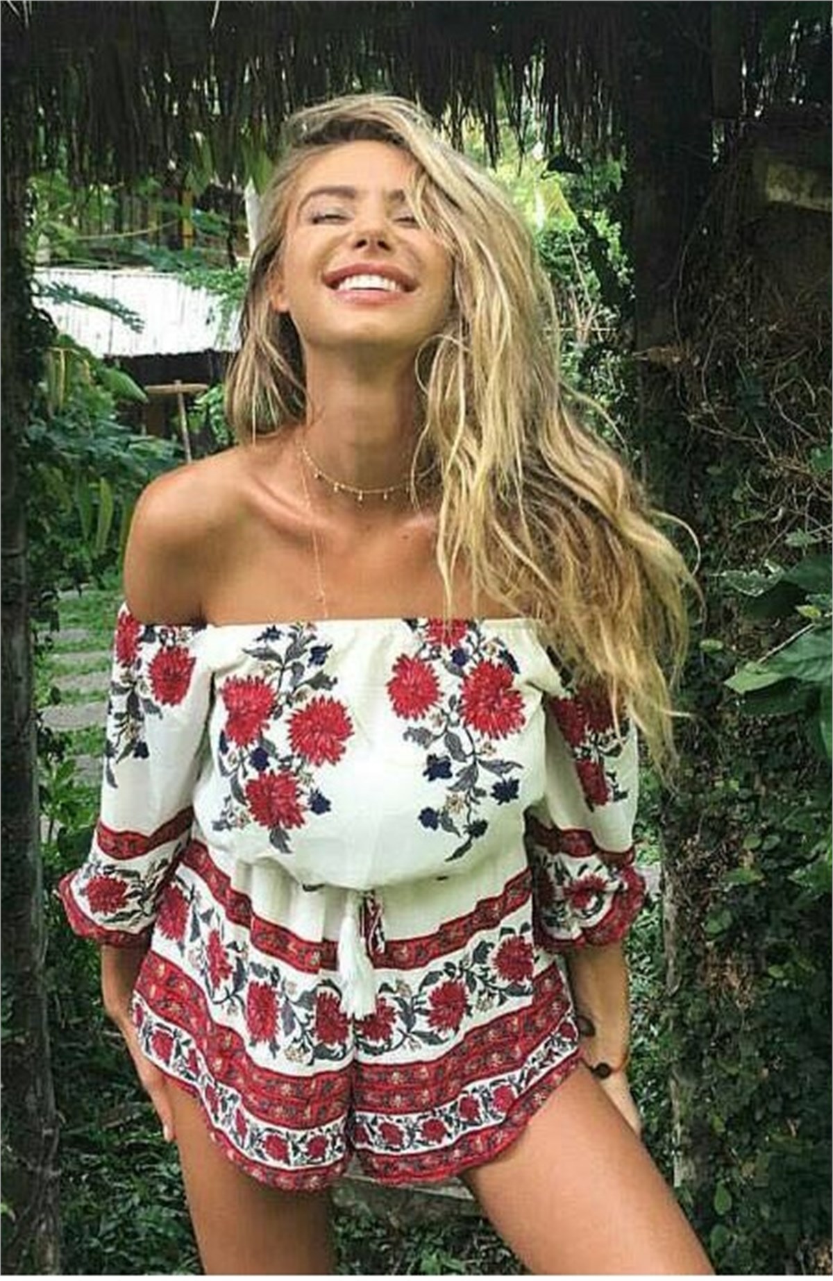 ÇİÇEK DESENLİ COBE KUMAŞ ŞORTLU TULUM MSCX-111