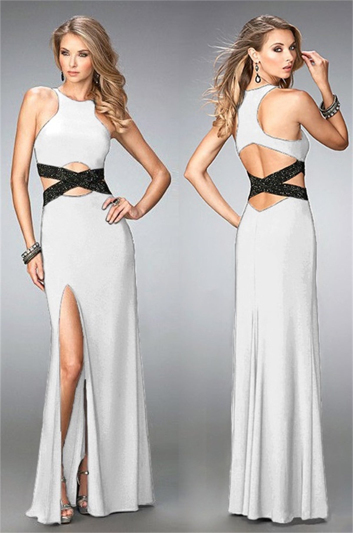 DALGIÇ KUMAŞ PAYET DETAYLI BEYAZ ABİYE ELBİSE ART-FVR-118