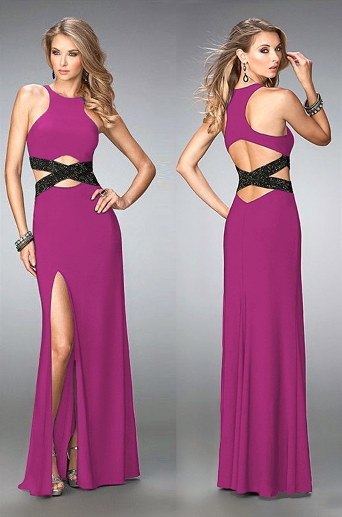 DALGIÇ KUMAŞ PAYET DETAYLI FUŞYA ABİYE ELBİSE ART-FVR-118