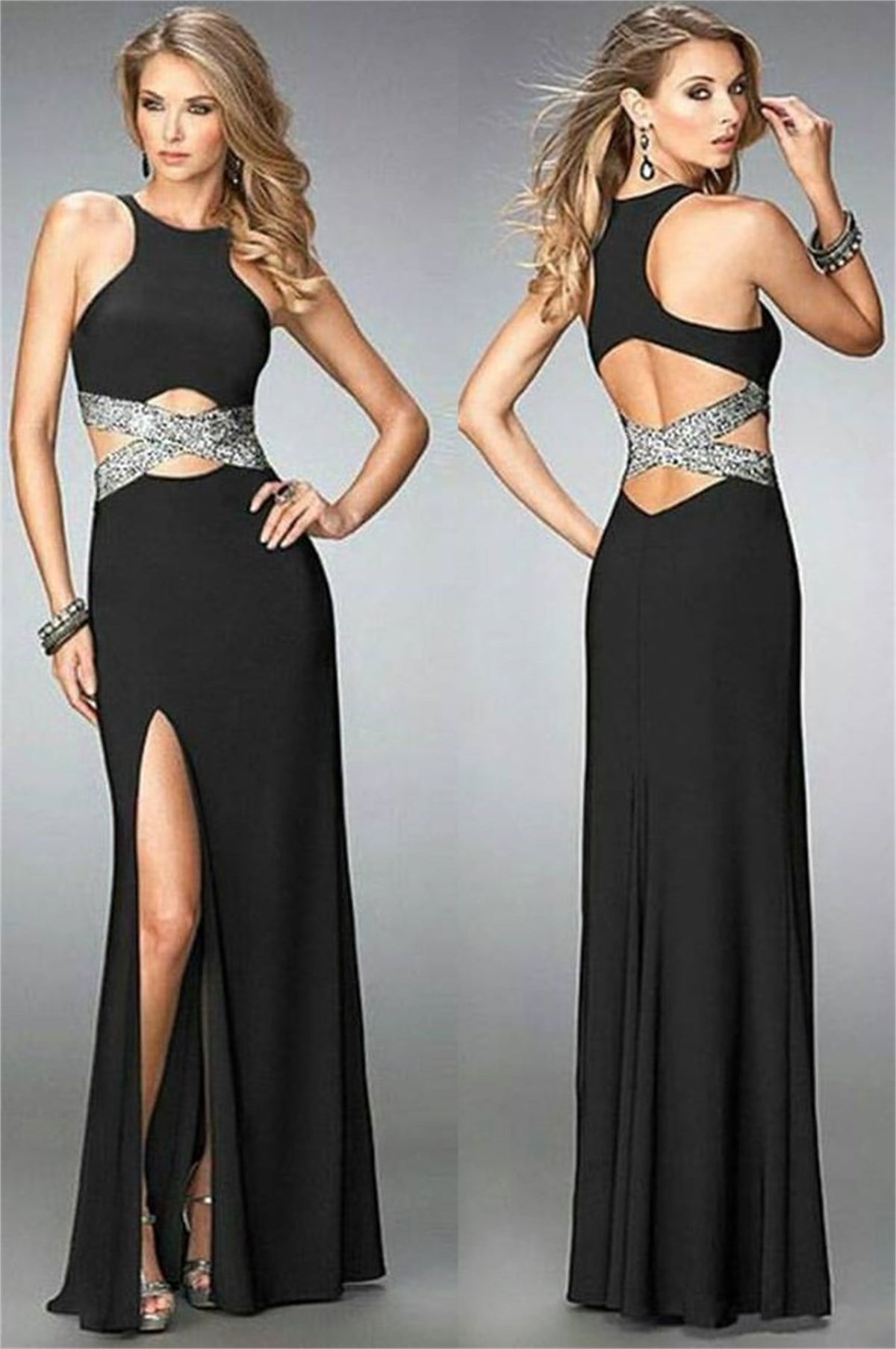 DALGIÇ KUMAŞ PAYET DETAYLI SİYAH ABİYE ELBİSE ART-FVR-118