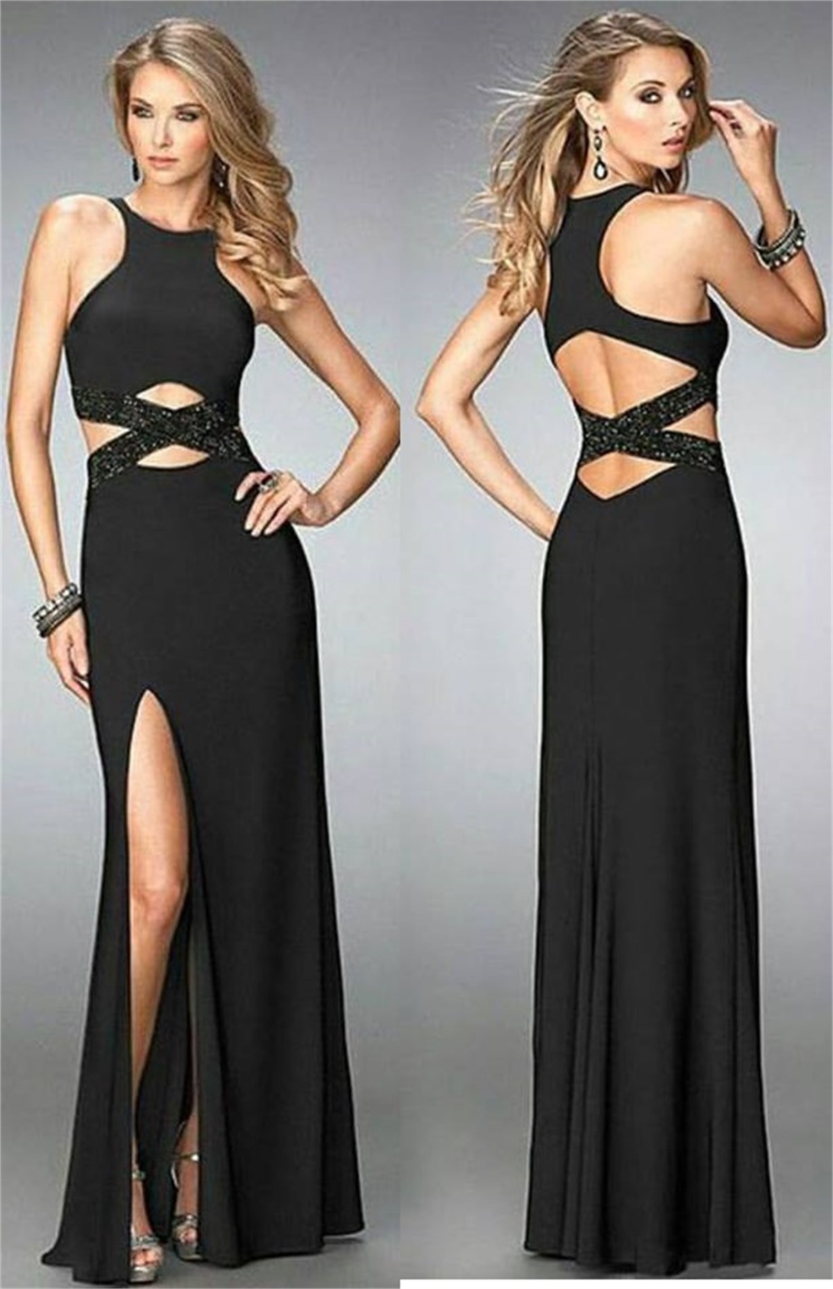 DALGIÇ KUMAŞ PAYET DETAYLI SİYAH ABİYE ELBİSE ART-FVR-118