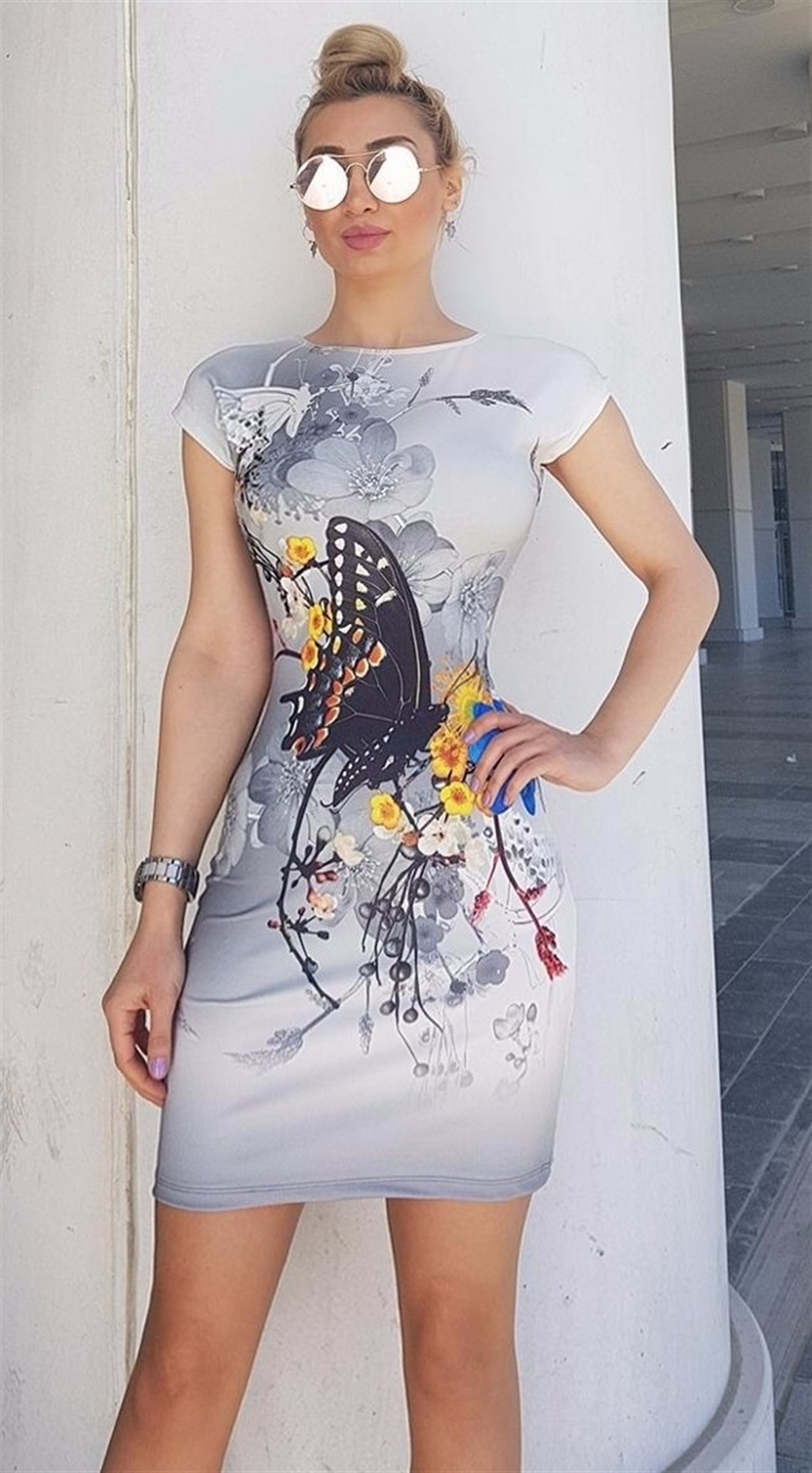 DALGIÇ KUMAŞ ÜZERİ DİJİTAL BASKILI MİNİ ELBİSE CHP-151