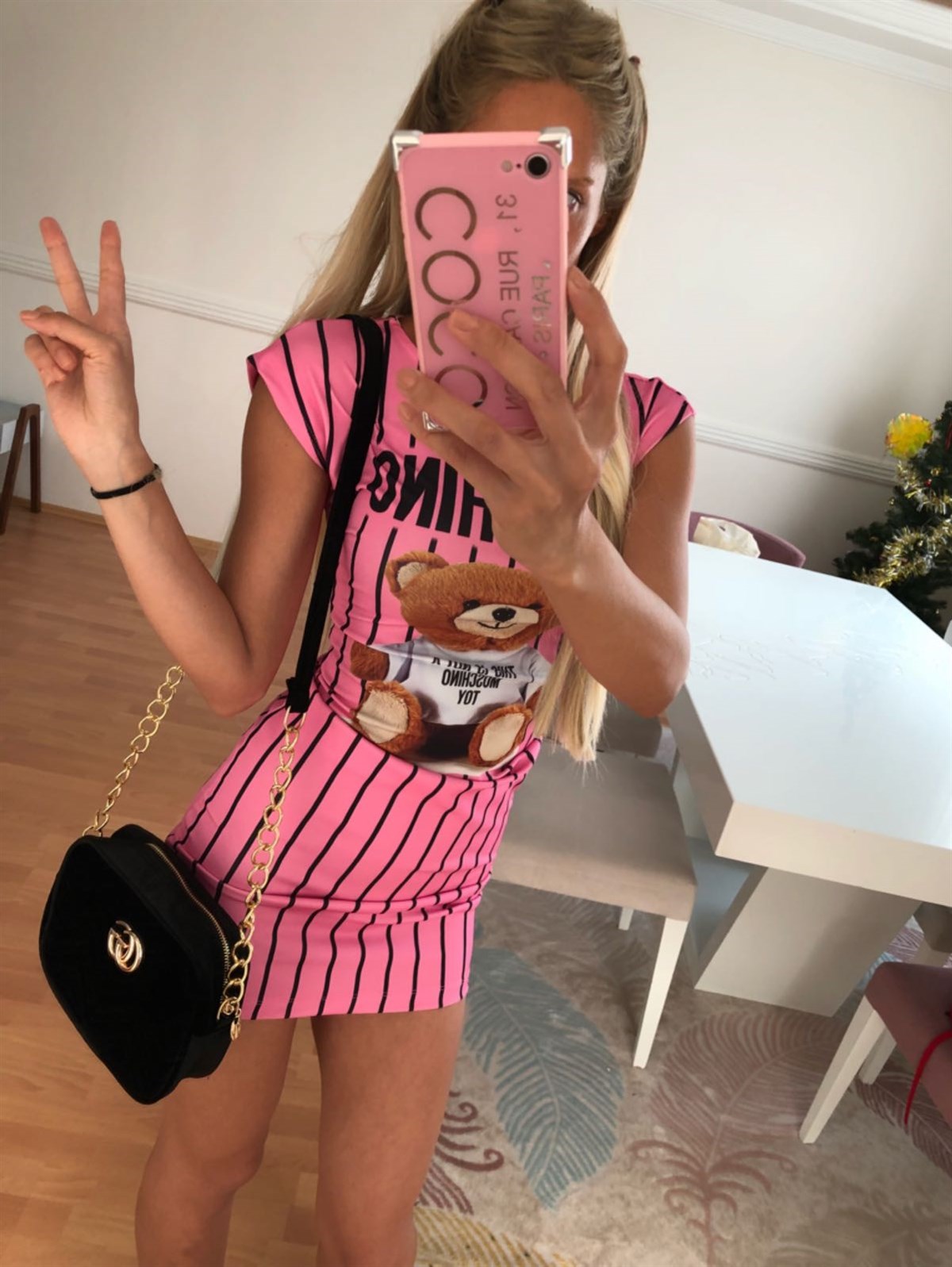 DALGIÇ KUMAŞ ÜZERİ DİJİTAL BASKILI MOSCHINO MİNİ ELBİSE CHP-168-4