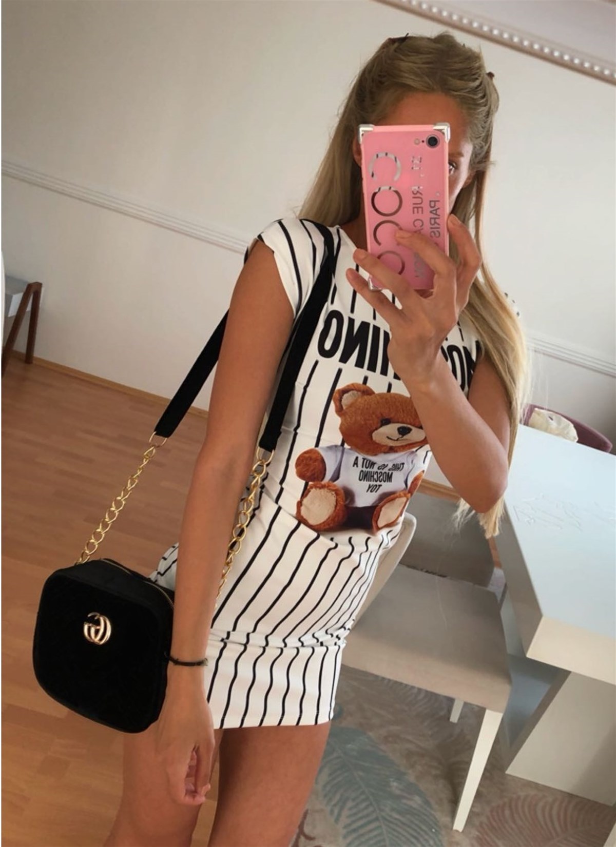 DALGIÇ KUMAŞ ÜZERİ DİJİTAL BASKILI MOSCHINO MİNİ ELBİSE CHP-168-2