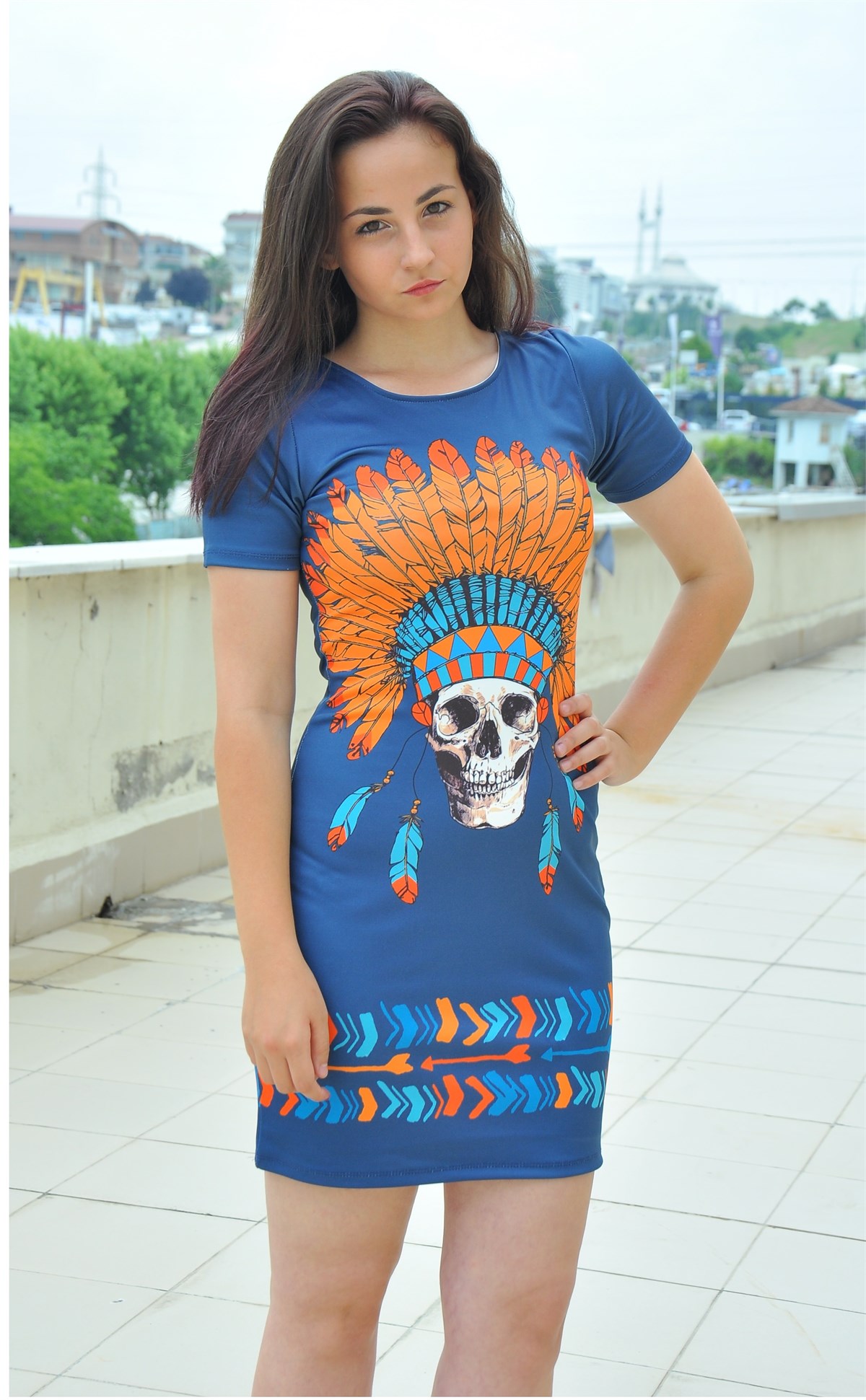 ESNEK DALGIÇ KUMAŞ DİJİTAL BASKI MİNİ ELBİSE DNM-294