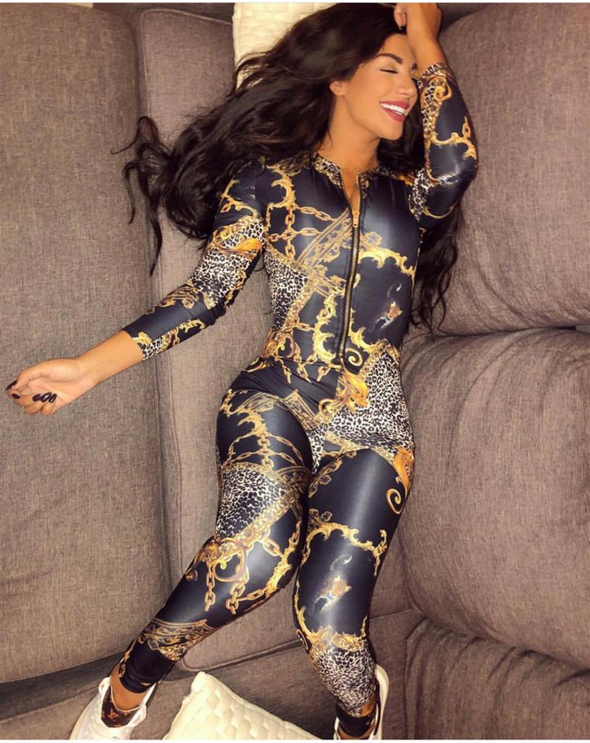 ESNEK DALGIÇ KUMAŞ FERMUAR DETAYLI GÖĞÜS DEKOLTELİ TEK PARÇA TULUM BLACK JUMPSUIT BODYSUIT LP-255