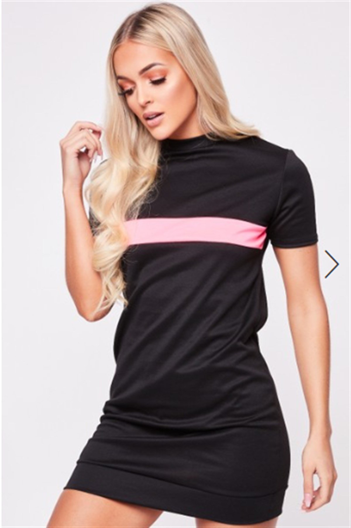 ESNEK DALGIÇ KUMAŞ KISA KOLLU NEON PEMBE ŞERİT DETAYLI SİYAH SPOR MİNİ ELBİSE SİYAH SPOR ELBİSE KISA KOLLU SİYAH MİNİ ELBİSE SİYAH ELBİSE MODELLERİ BLACK MINI DRESS DNM-519-neonpembeseritli