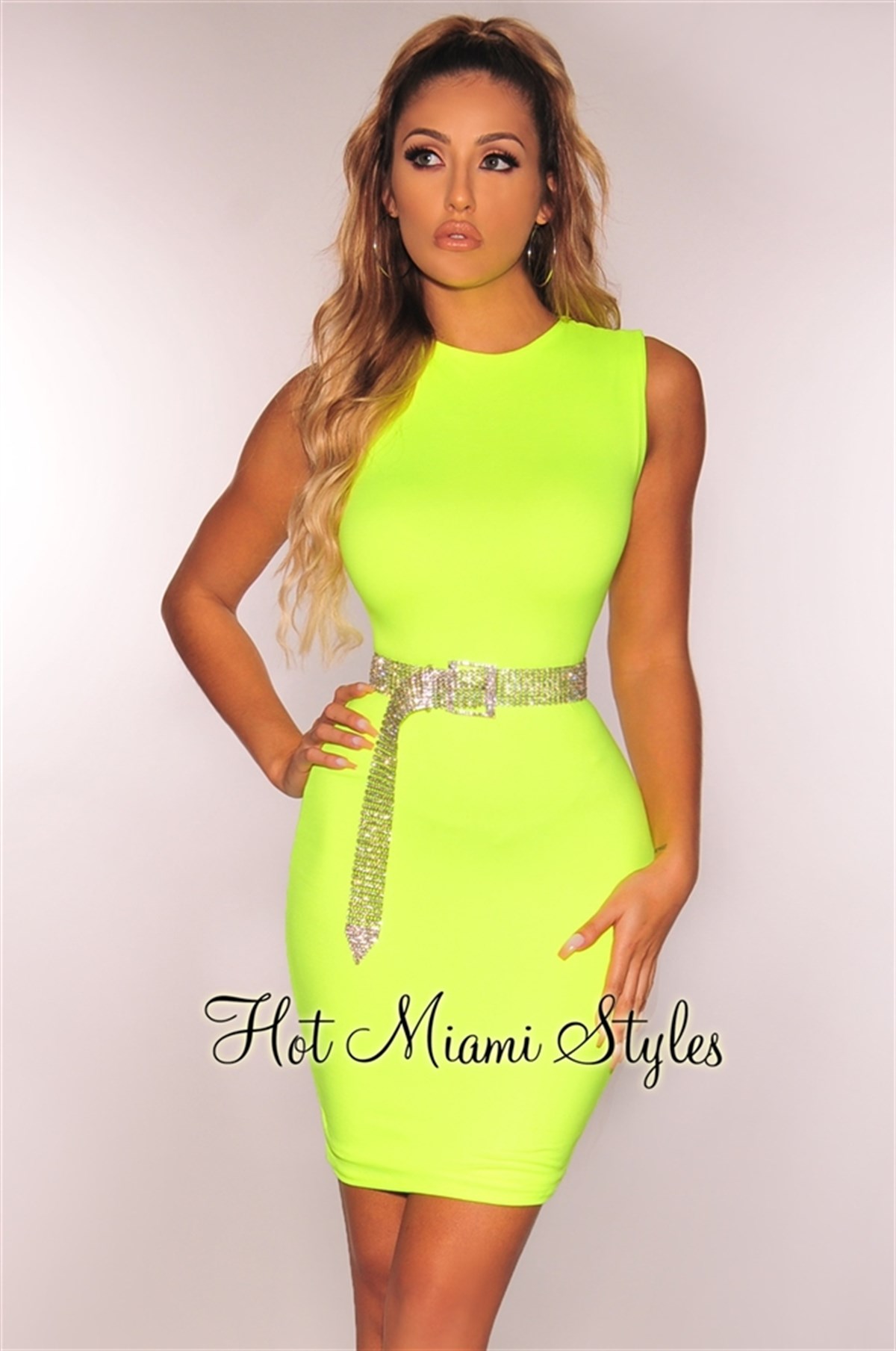 ESNEK DALGIÇ KUMAŞ NEON YEŞİL MİNİ ELBİSE NEON GREEN MINI DRESS CLUBWEAR DNM-497-neonyeşil