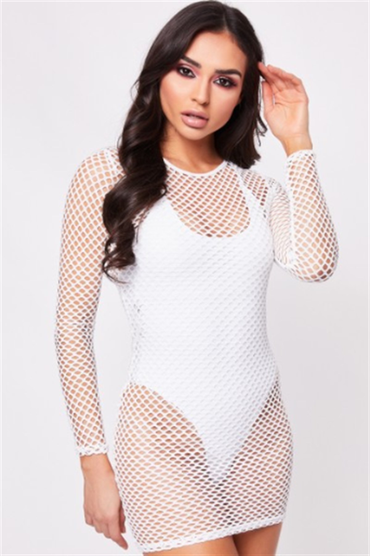 ESNEK FİLE KUMAŞ LİKRALI BEYAZ PLAJ ELBİSESİ BEYAZ FİLE ELBİSE FESTİVAL ELBİSESİ BURNINGMAN DRESS BEACHWEAR CLUBWEAR DNM-525-beyaz