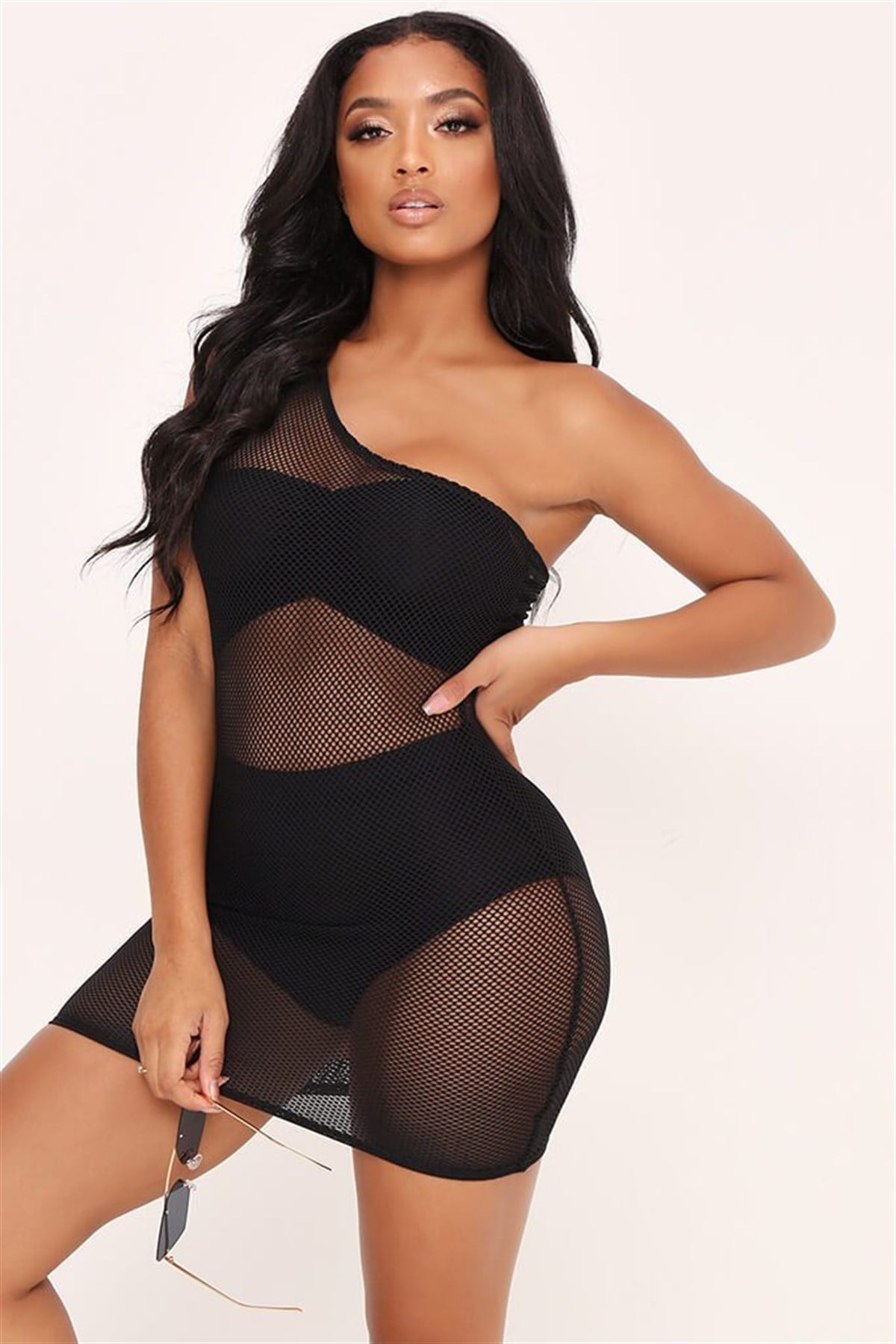 ESNEK FİLE KUMAŞ LİKRALI SİYAH PLAJ ELBİSESİ SİYAH FİLE ELBİSE FESTİVAL ELBİSESİ BURNINGMAN DRESS BEACHWEAR CLUBWEAR DNM-573-siyah